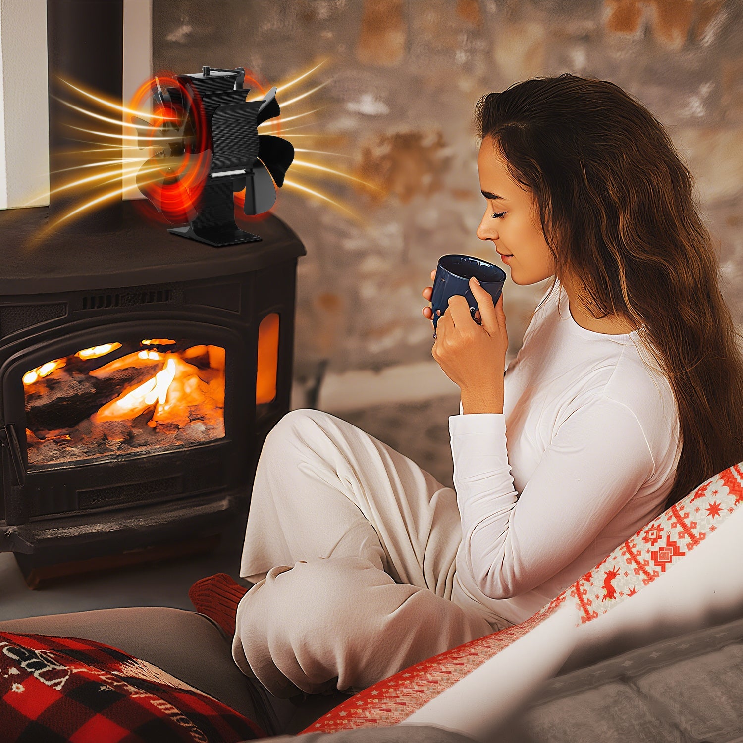 Cosmo Go Kaminventilator Ofenventilator 6-Blättern Doppelseitiger