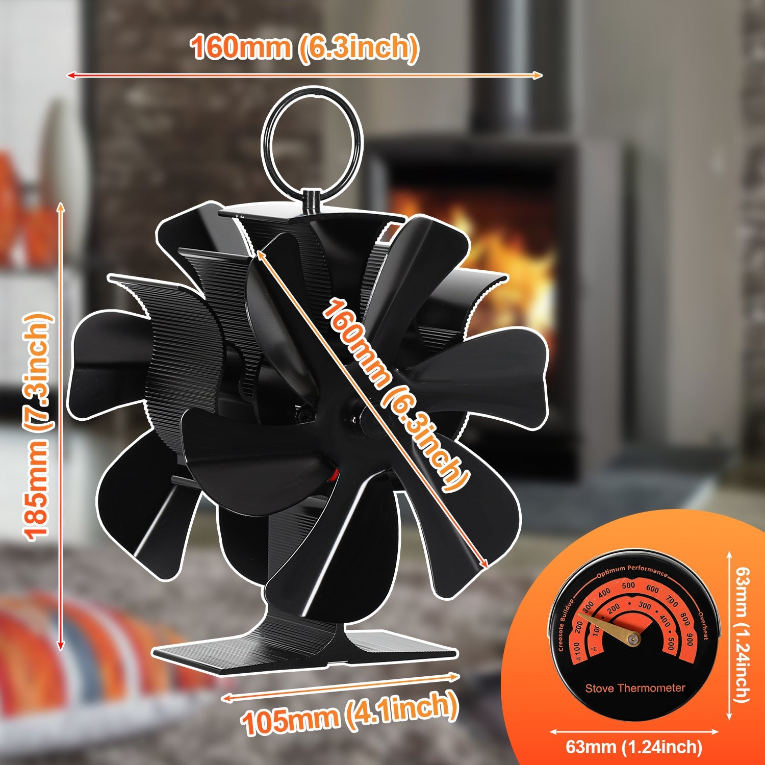 Cosmo Go Kaminventilator Ofenventilator 6-Blättern Doppelseitiger