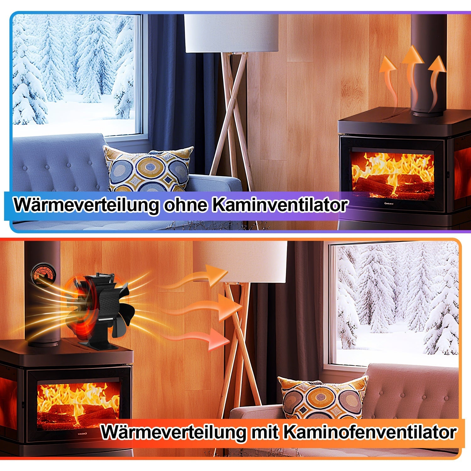 Cosmo Go Kaminventilator Ofenventilator 6-Blättern Doppelseitiger