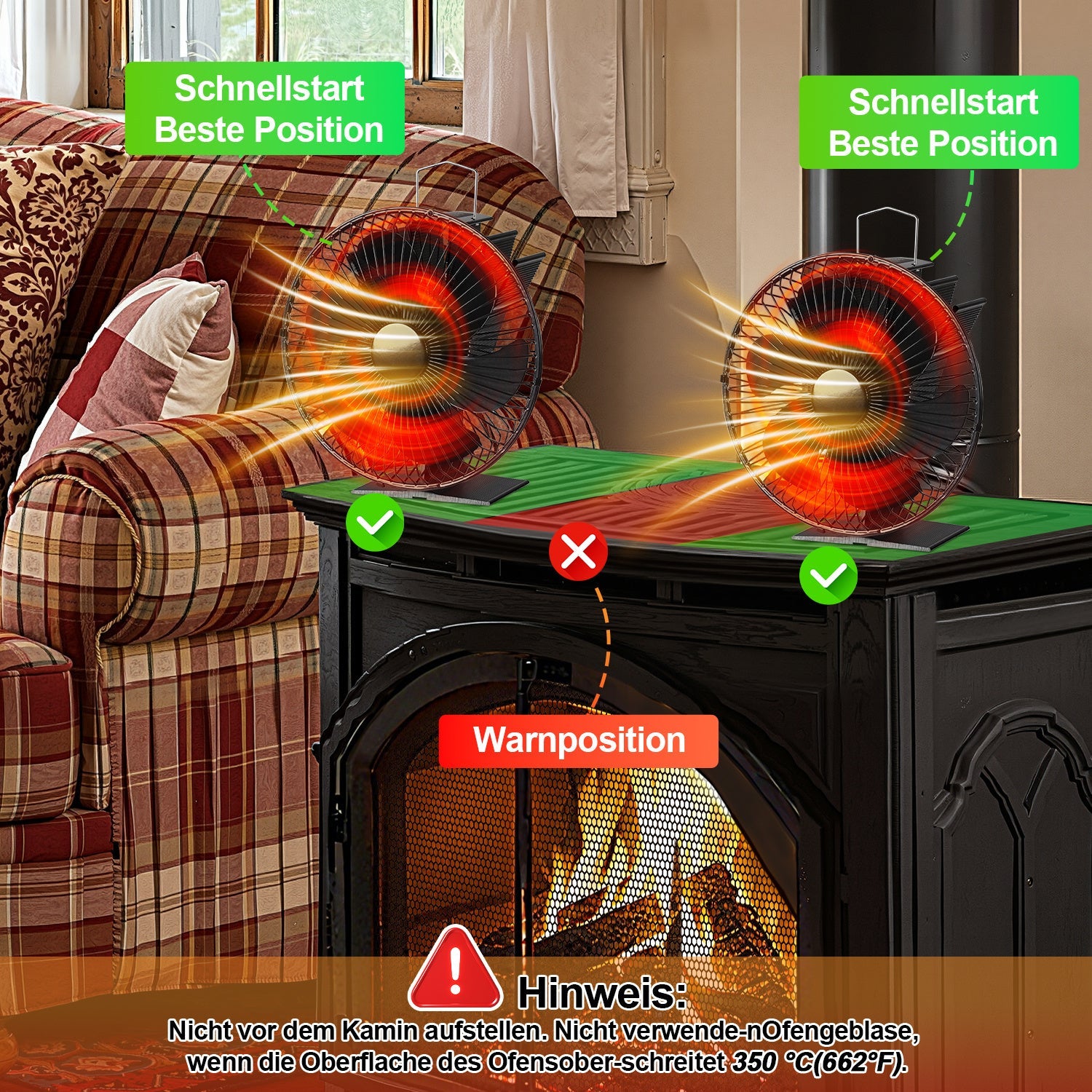 Cosmo Go Kaminventilator Ofenventilator 6-Blättern mit Schutzhülle