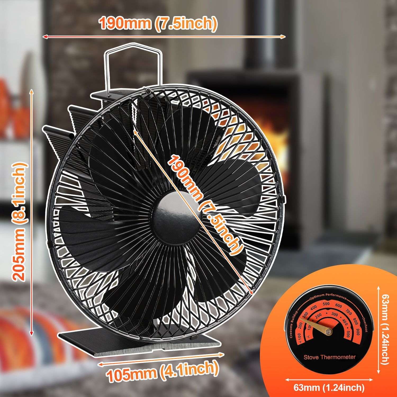 Cosmo Go Kaminventilator Ofenventilator 6-Blättern mit Schutzhülle