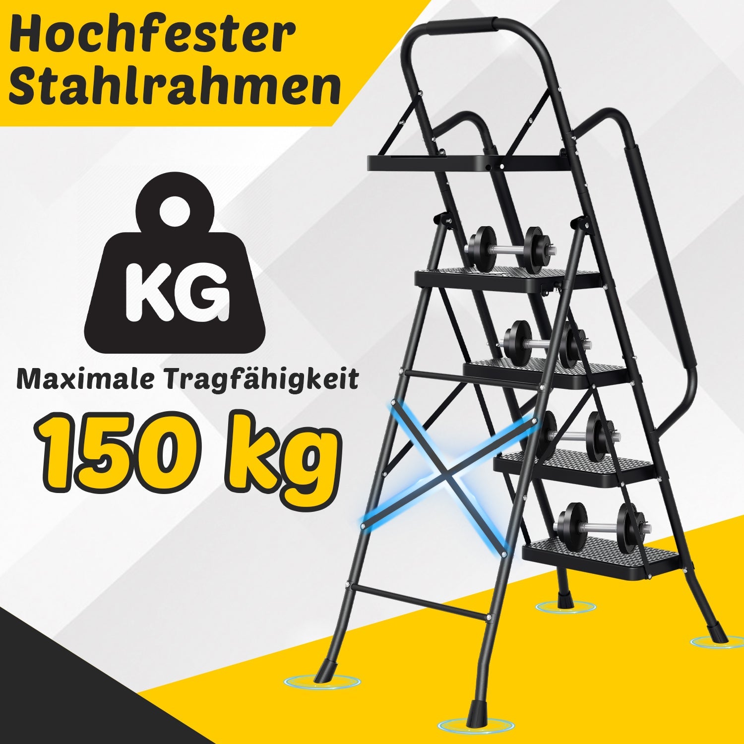 Cosmo Go Klappbar Leiter 4-Stufen/5-Stufen mit abnehmbaren Armlehnen