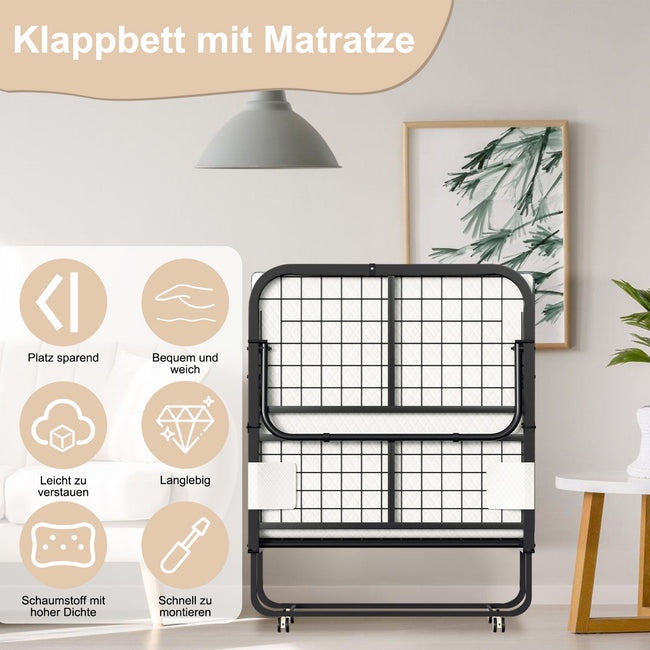 Cosmo Go Klappbett Gästebett 90x200cm mit 13cm Matratze und Rollen Main Image
