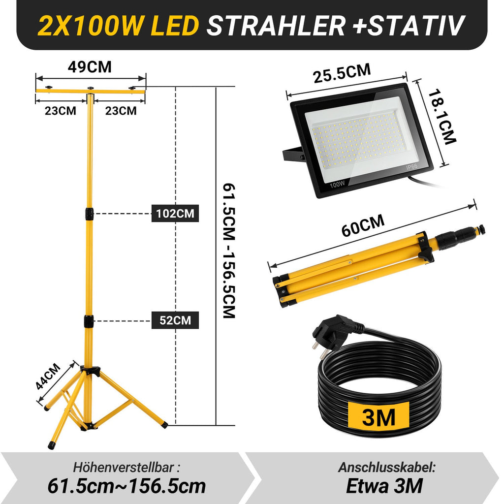 Cosmo Go LED Baustrahler 2 x 50W/100W/200W mit Stativ Einstellbar