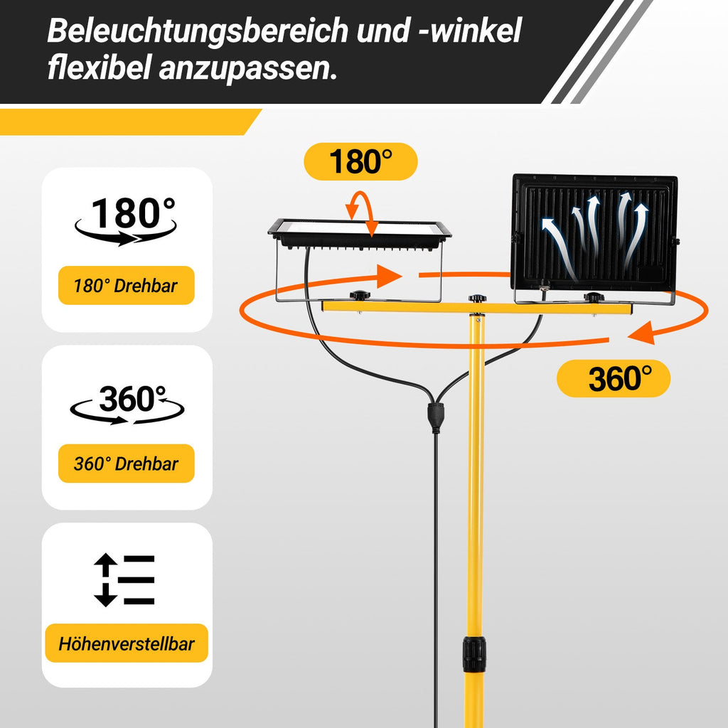 Cosmo Go LED Baustrahler 2 x 50W/100W/200W mit Stativ Einstellbar