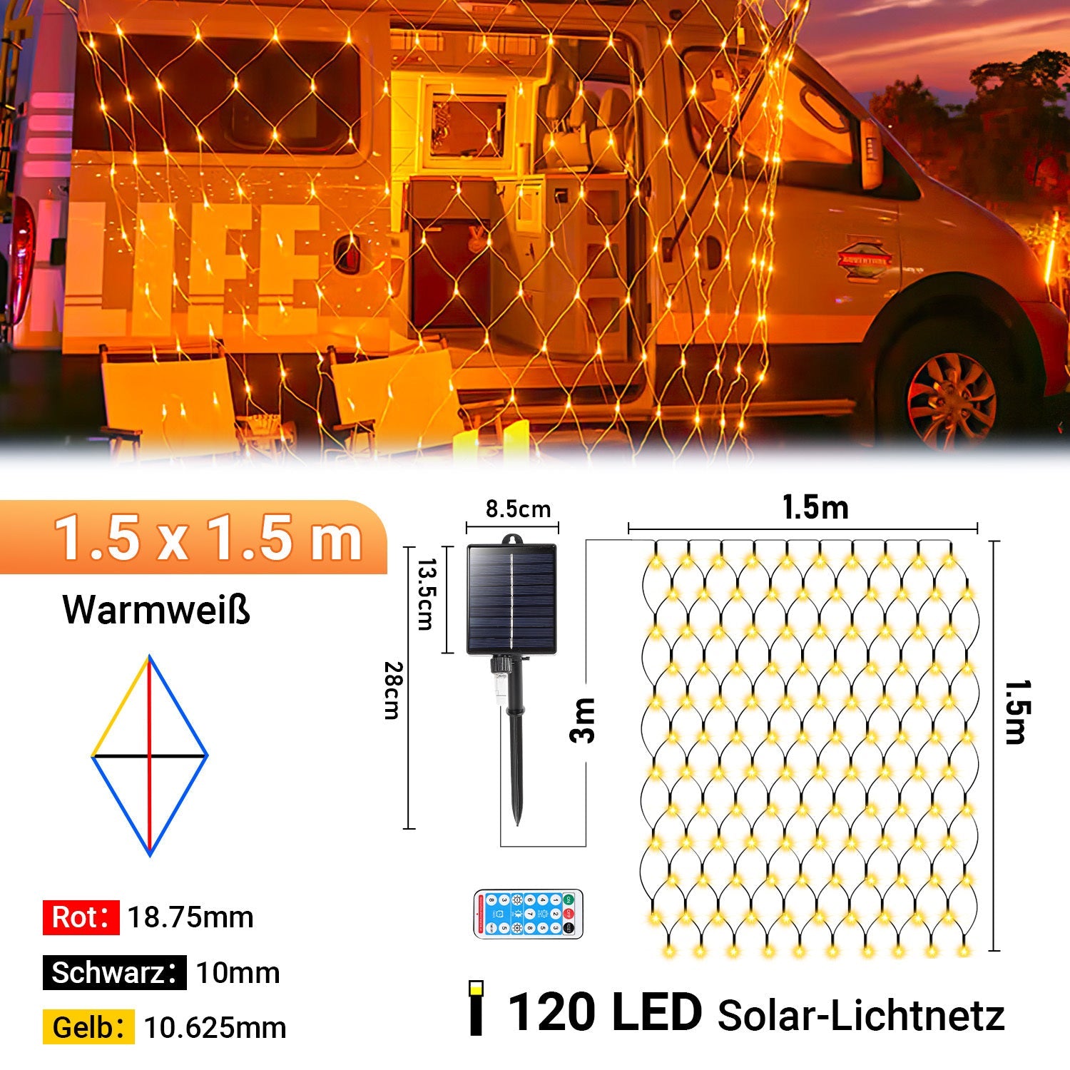Cosmo Go LED Lichternetz Solar mit Fernbedienung