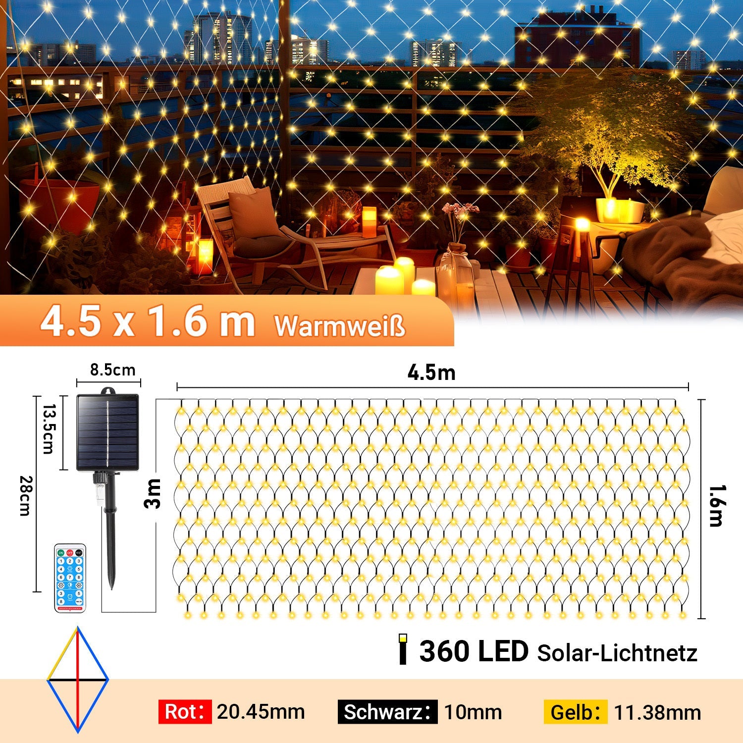 Cosmo Go LED Lichternetz Solar mit Fernbedienung