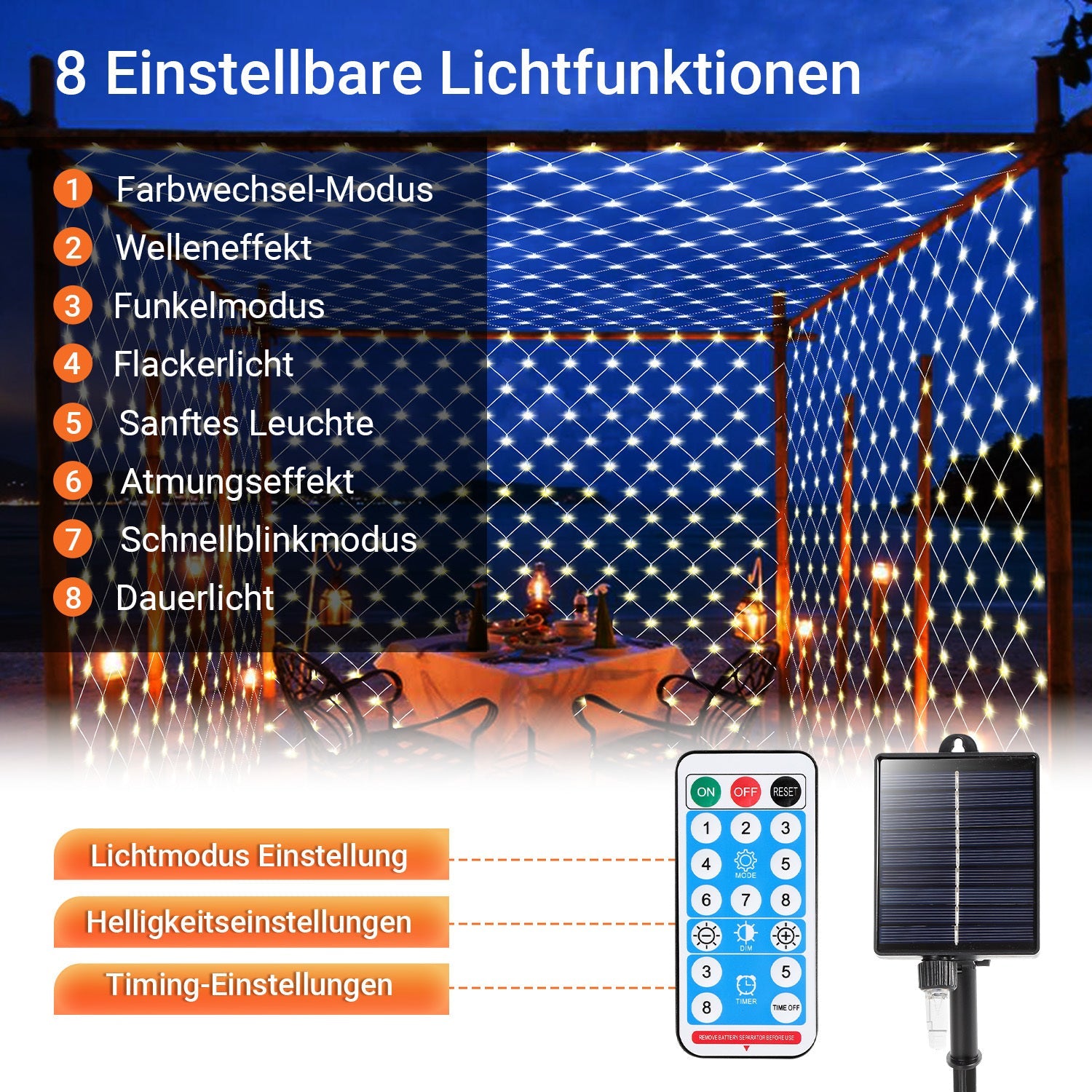 Cosmo Go LED Lichternetz Solar mit Fernbedienung
