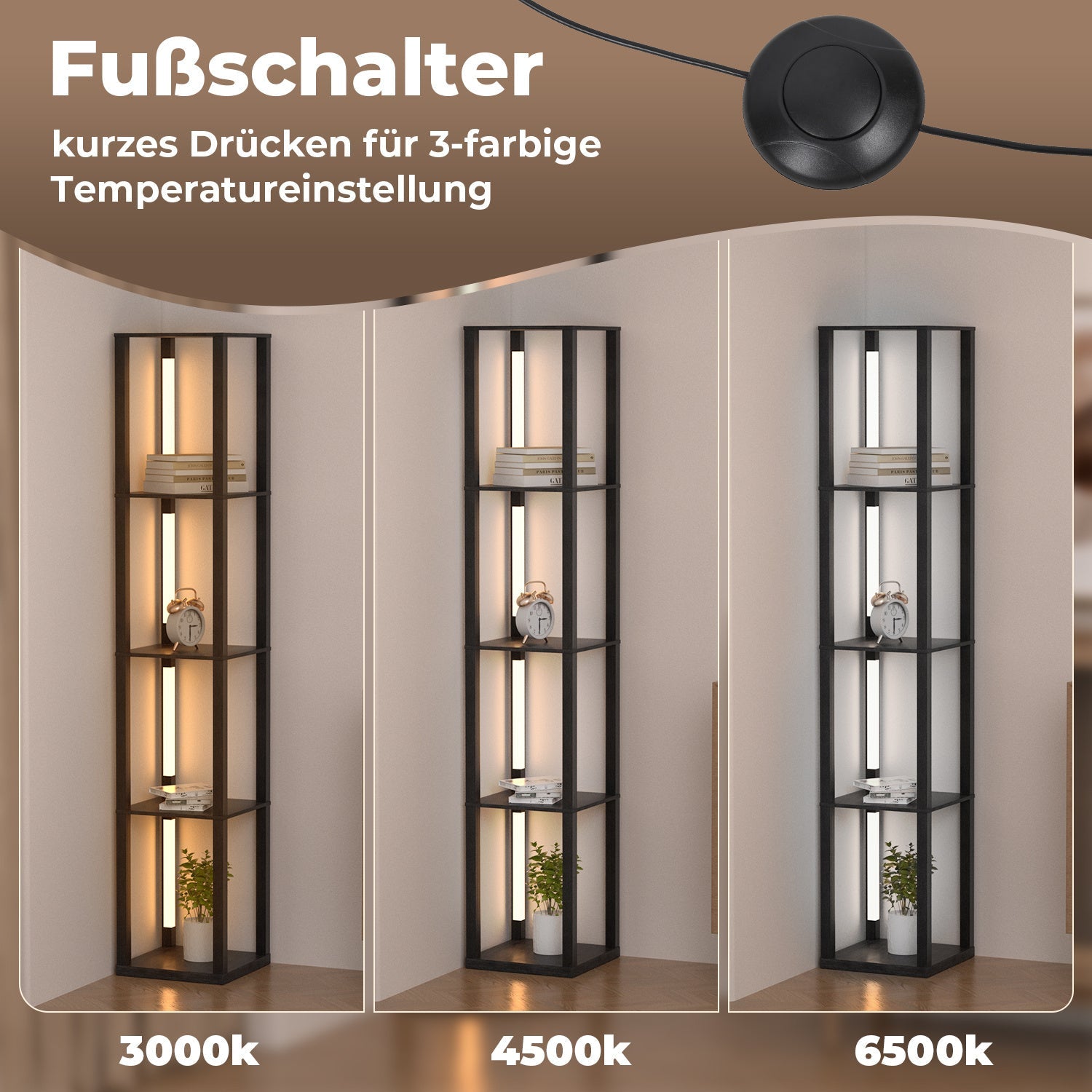 Cosmo Go LED Stehleuchte Stehlampe Dimmbarer mit Regal und Fernbedienung