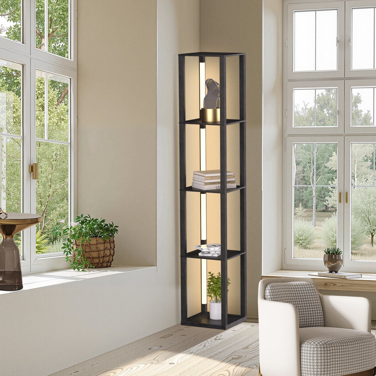 Cosmo Go LED Stehleuchte Stehlampe Dimmbarer mit Regal und Fernbedienung
