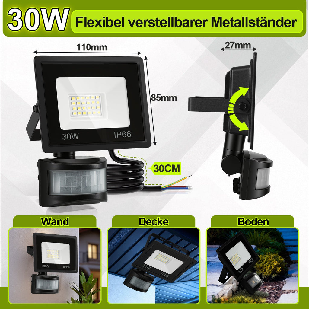 Cosmo Go LED Fluter mit Bewegungsmelder Kaltweiß 10W-100W(kein Stecker)