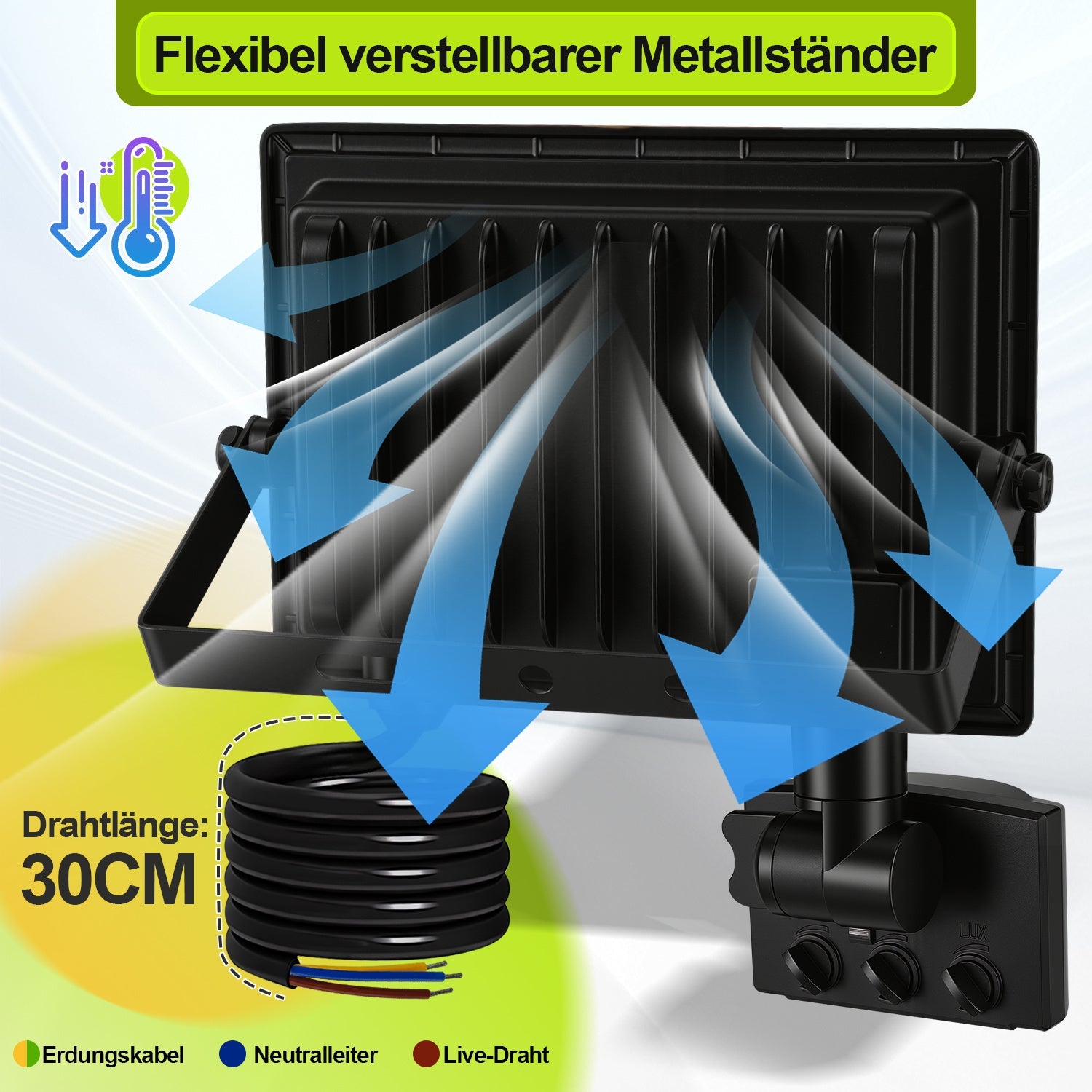 Cosmo Go LED Fluter mit Bewegungsmelder Kaltweiß 10W-100W(kein Stecker)