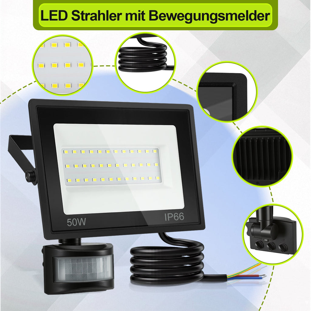 Cosmo Go LED Fluter mit Bewegungsmelder Kaltweiß 10W-100W(kein Stecker)
