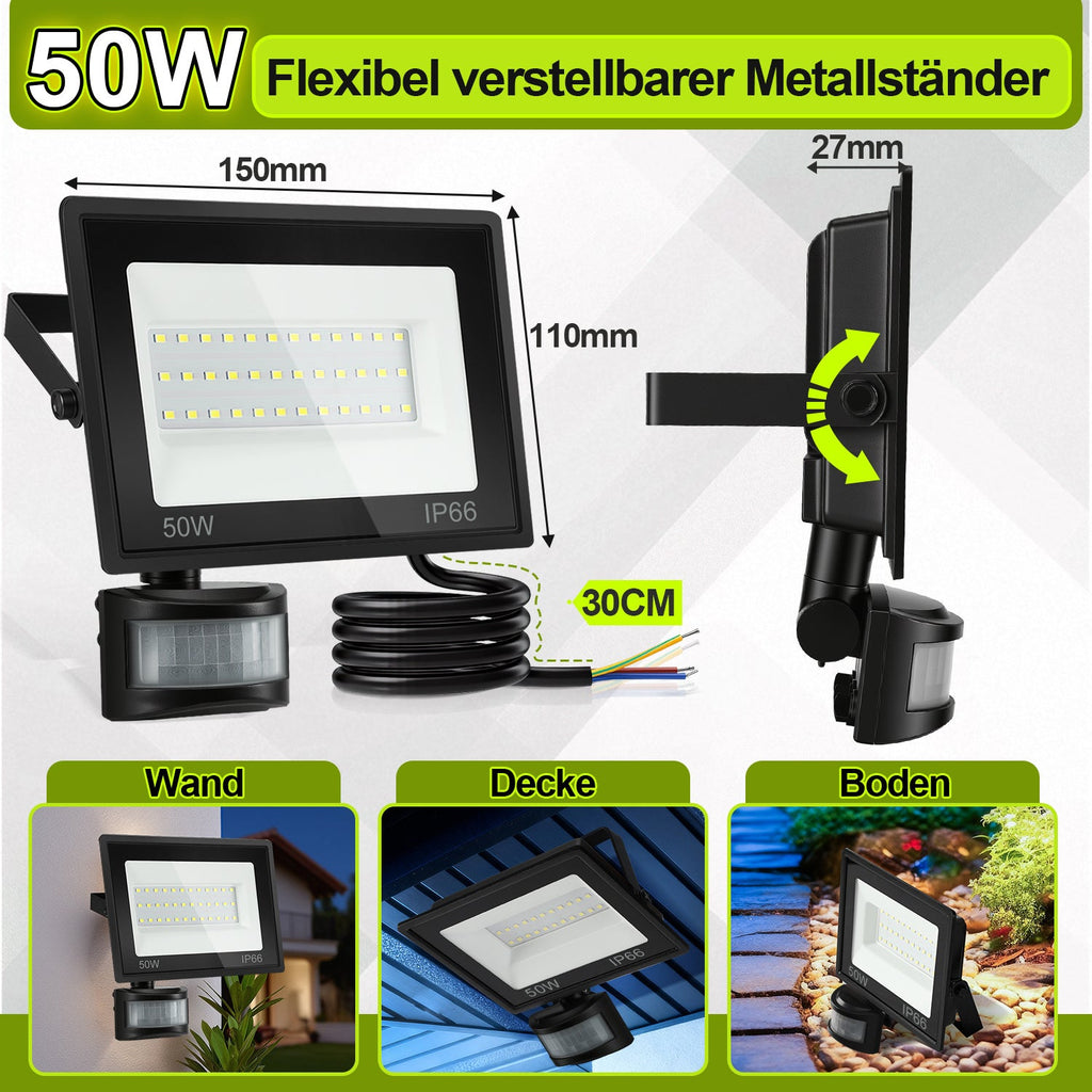 Cosmo Go LED Fluter mit Bewegungsmelder Kaltweiß 10W-100W(kein Stecker)