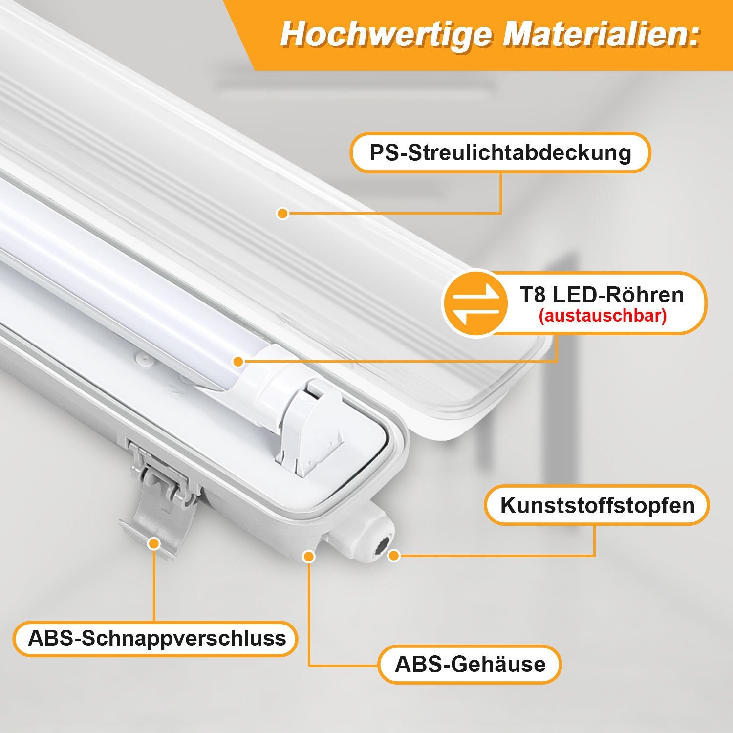 Cosmo Go LED Feuchtraumleuchte 24W 150 cm T8 Kaltweiß