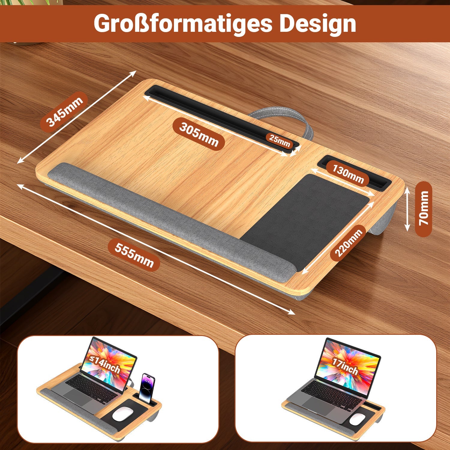 Cosmo Go Laptopkissen Laptoptisch mit Handgelenkauflage & Hepolsterter