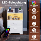 Cosmo Go Nachttische mit LED-Streifen 2 Schubladen Steckdose Weiß/Schwarz