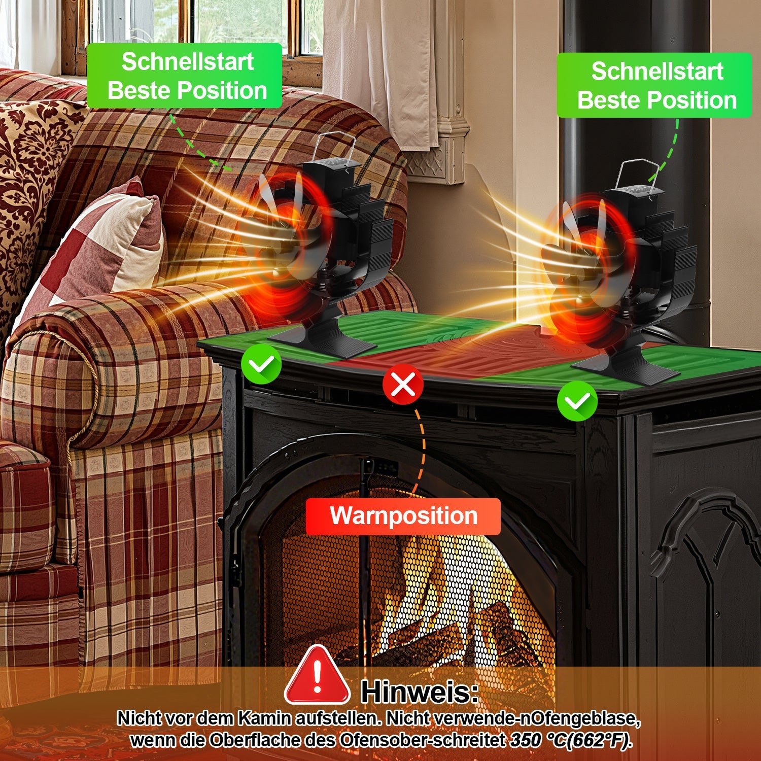 Cosmo Go Kaminventilator Ofenventilator 6-Blättern Oszillation