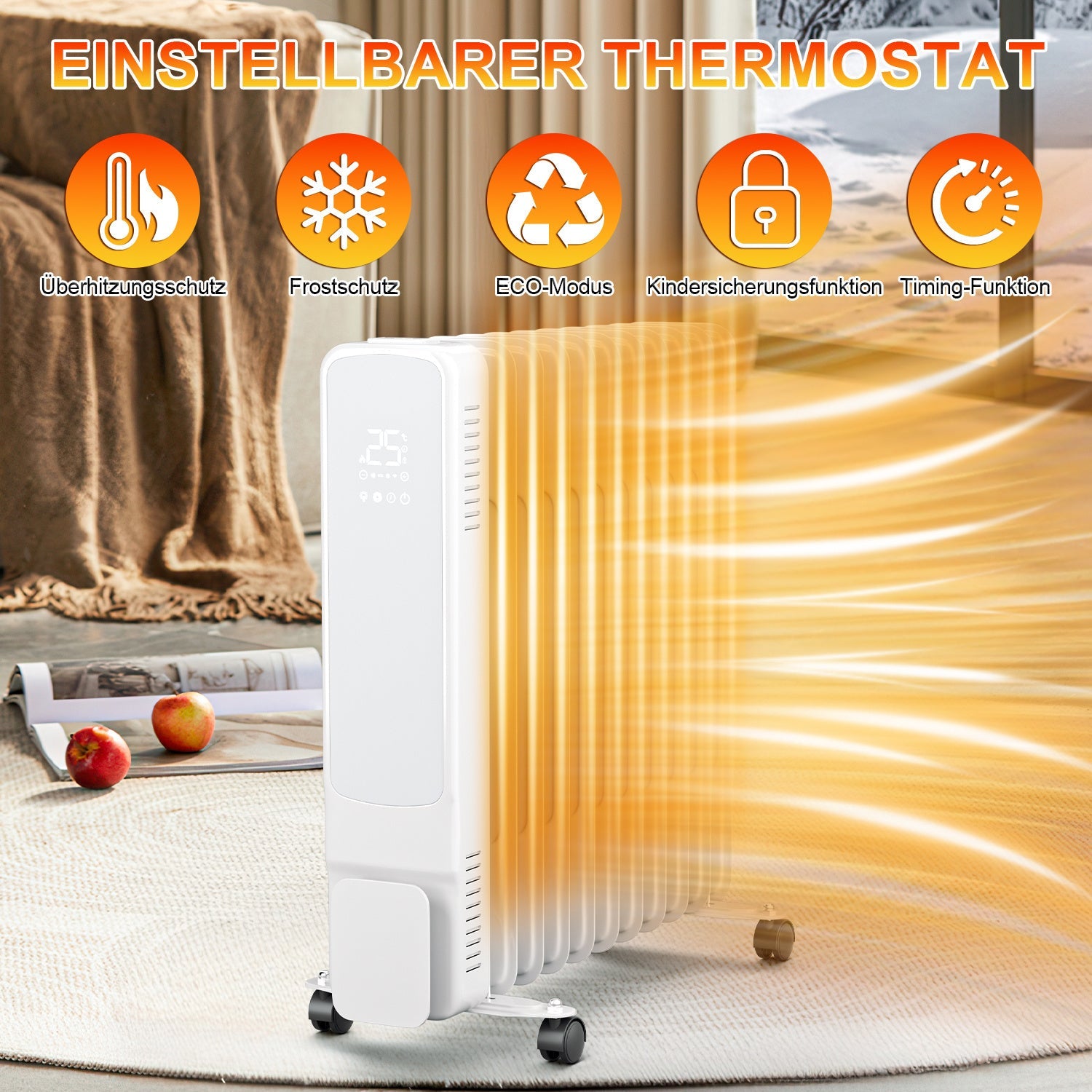 Cosmo Go Ölradiator Elektroheizung 2500W WiFi App & Fernbedienung
