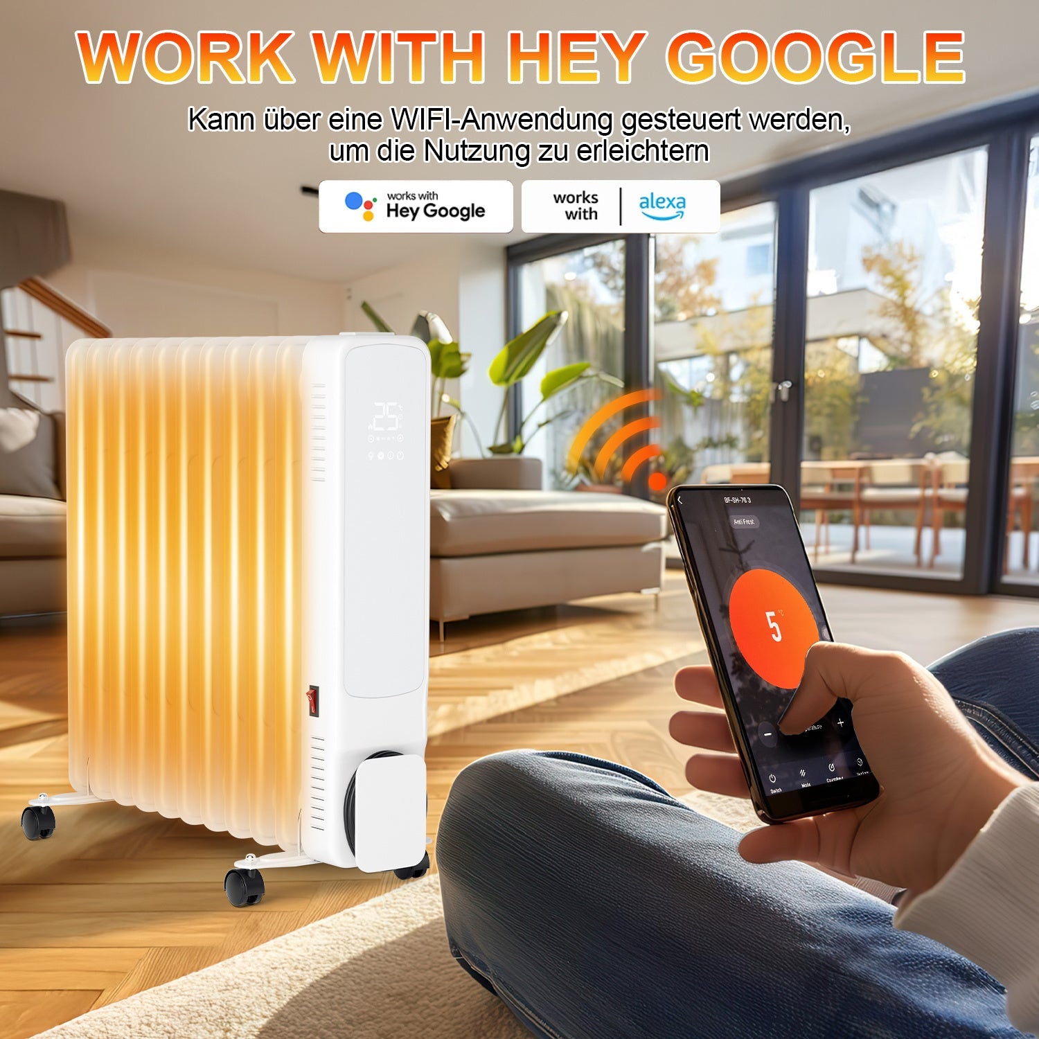 Cosmo Go Ölradiator Elektroheizung 2500W WiFi App & Fernbedienung