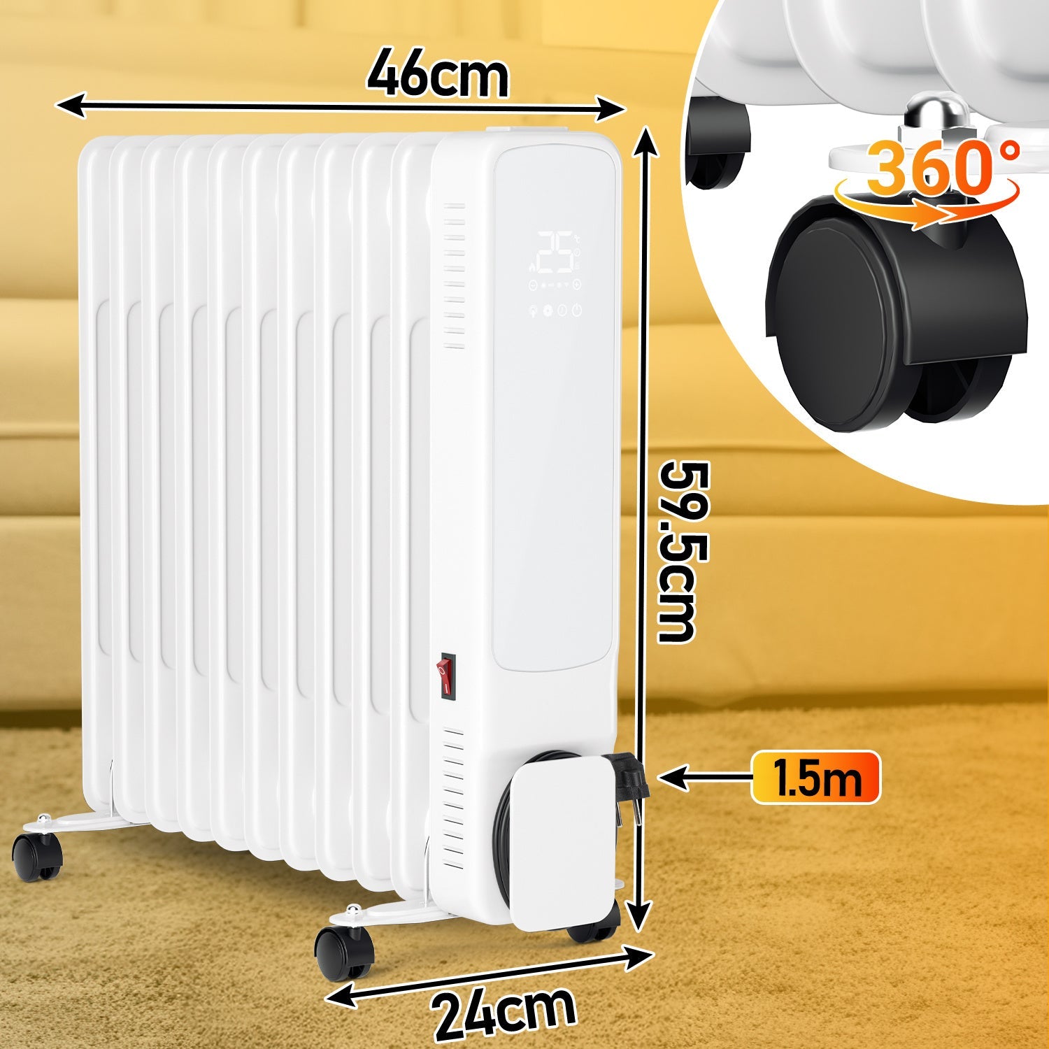 Cosmo Go Ölradiator Elektroheizung 2500W WiFi App & Fernbedienung