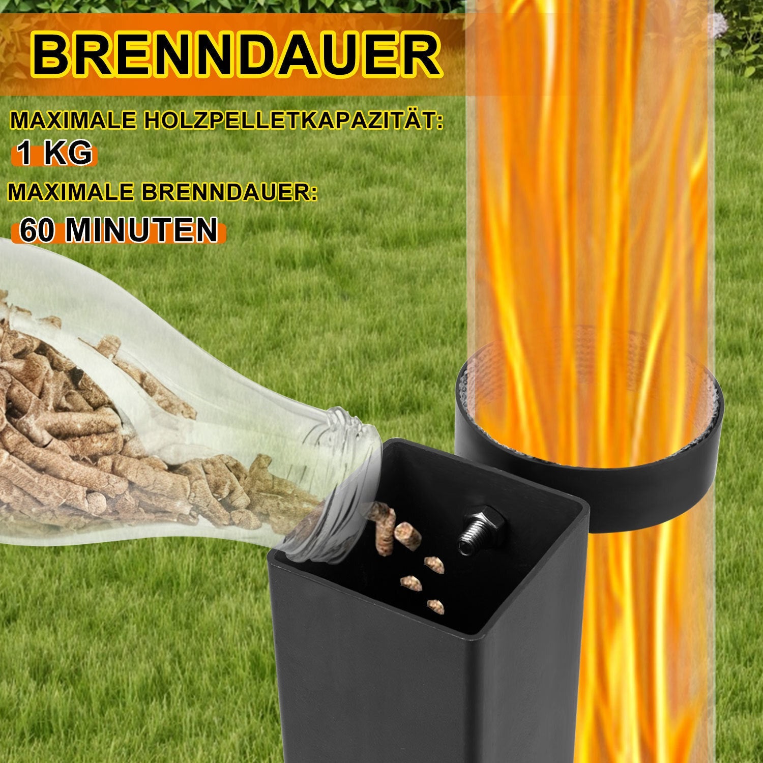 Cosmo Go Pelletfackel Feuerrohr Kohlenstoffstahl mit Glasröhre