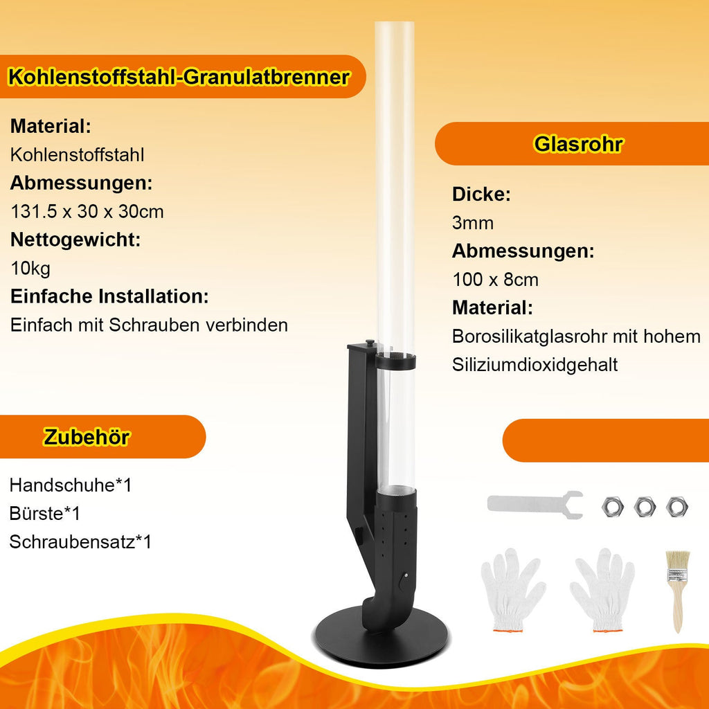 Cosmo Go Pelletfackel Feuerrohr Kohlenstoffstahl mit Glasröhre