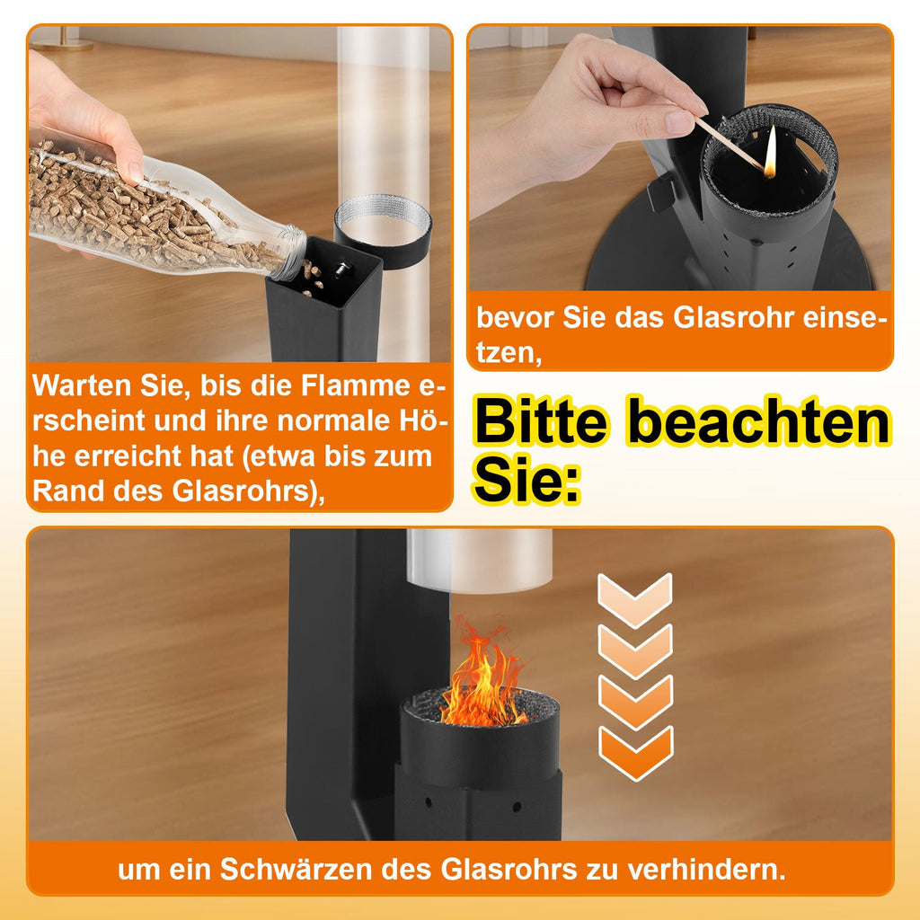 Cosmo Go Pelletfackel Feuerrohr Kohlenstoffstahl mit Glasröhre