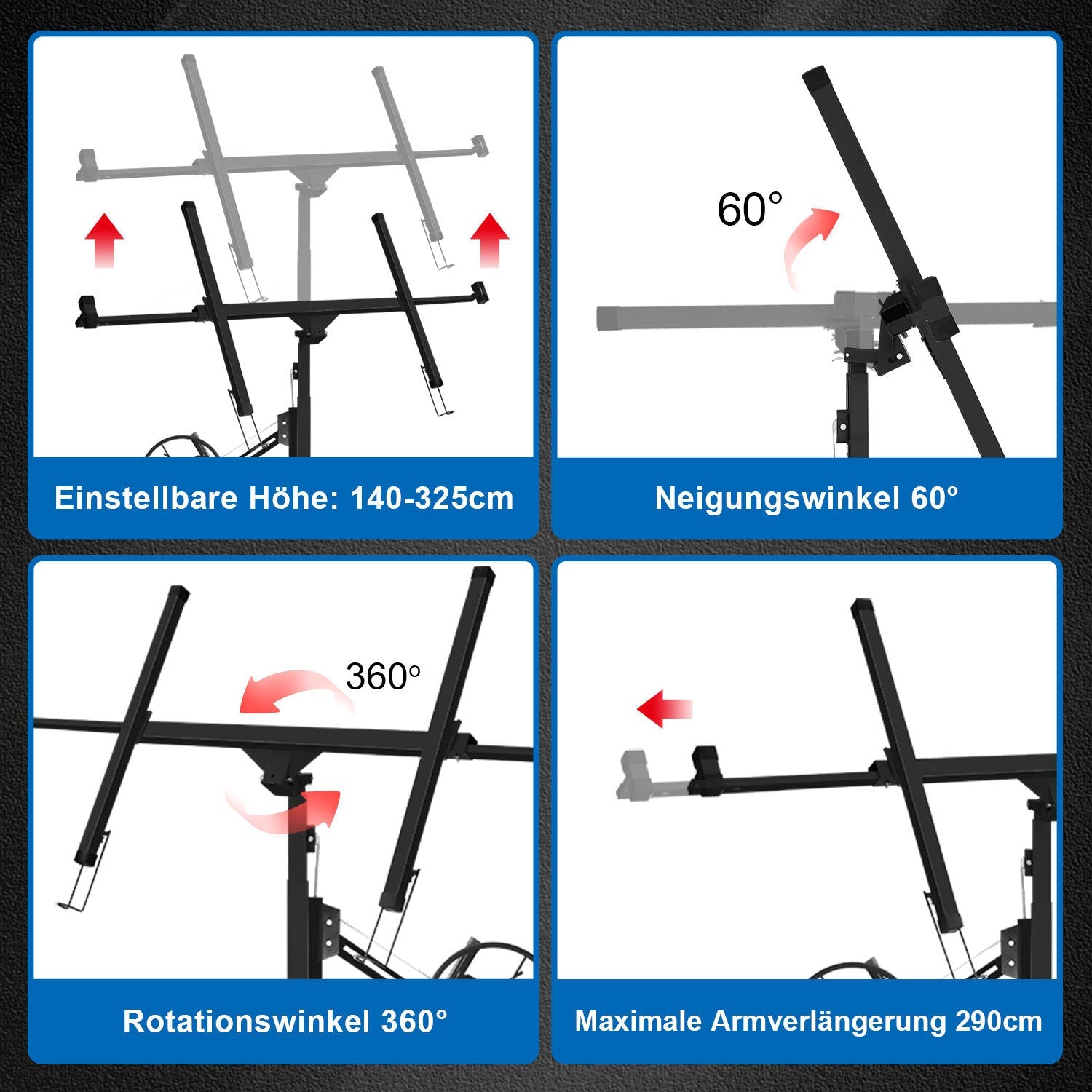 Cosmo Go Plattenheber klappbar 140cm-325cm Höhenverstellbar 68kg