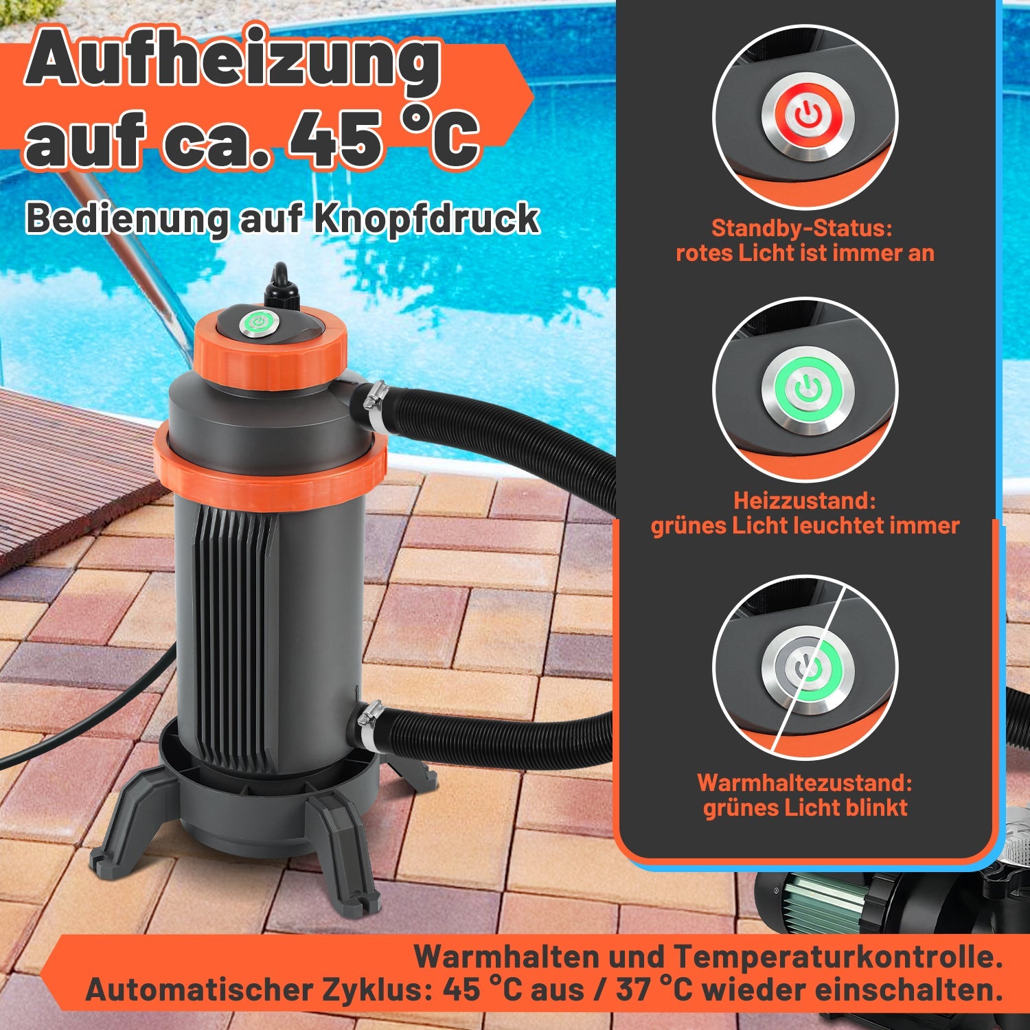 Cosmo Go Poolheizung Elektrisch Schwimmbadheizung bis zu 45°