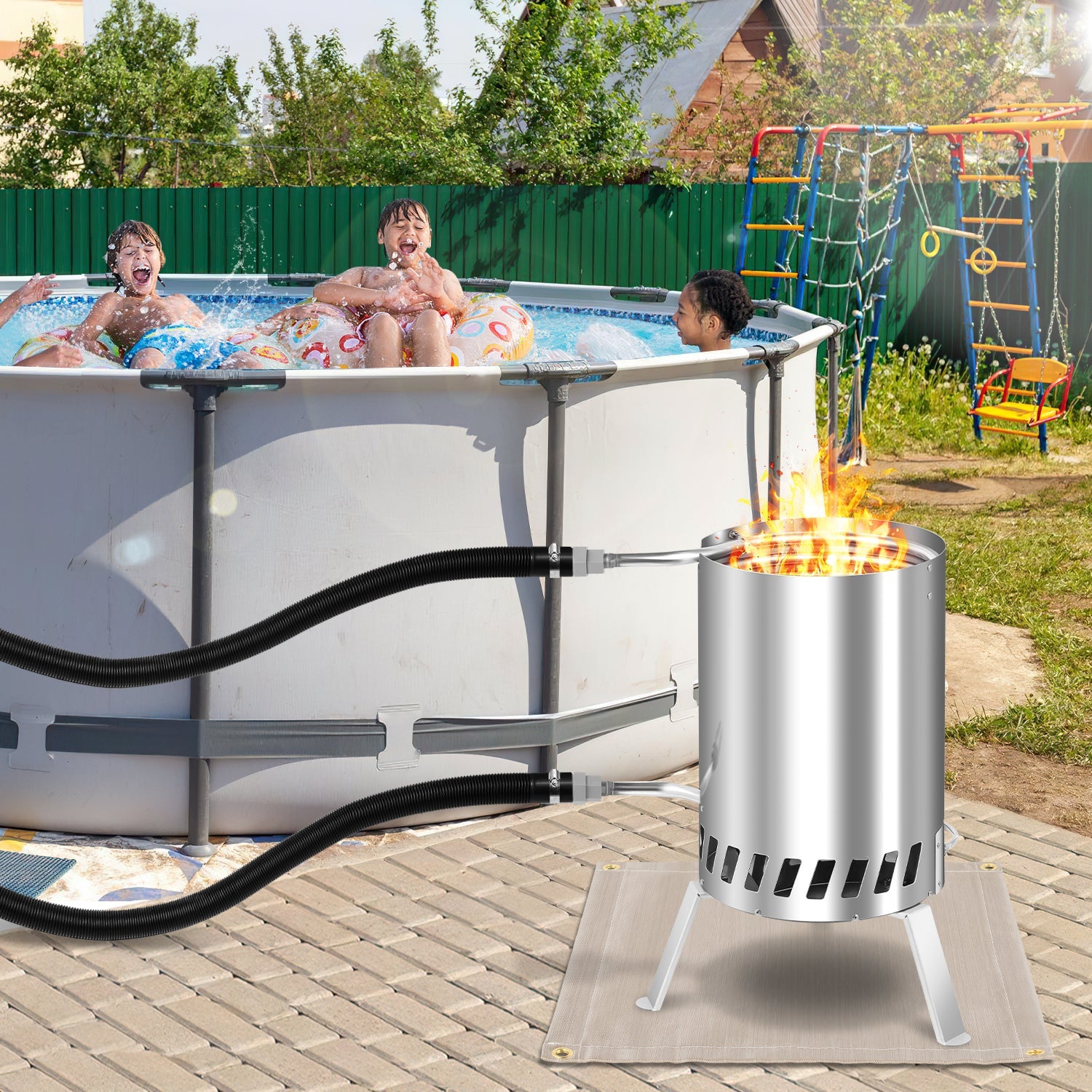 Cosmo Go Poolheizung Brennholz Feuer Feuertonne Edelstahl