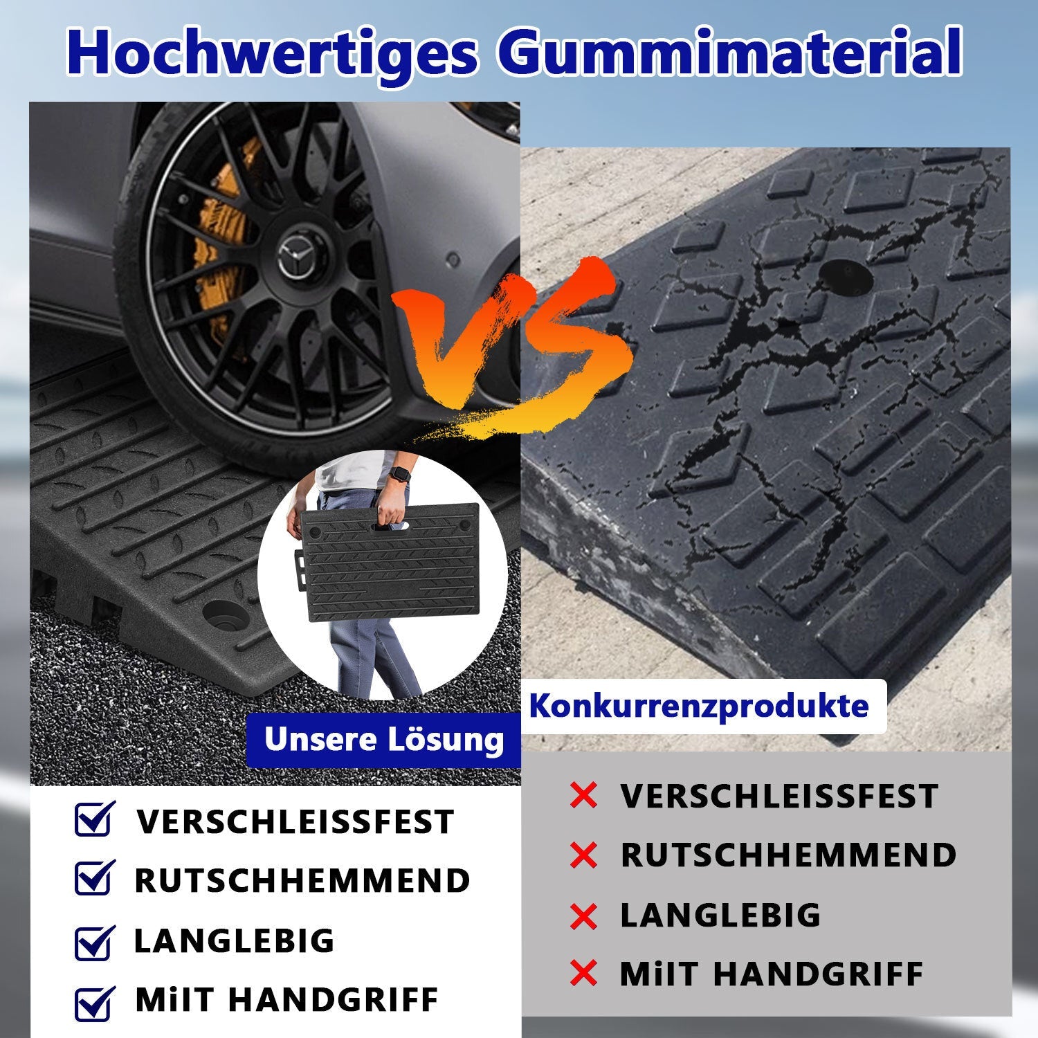 Cosmo Go Rollstuhlrampe Bordsteinrampe Gummi Tragbar 2 Stück