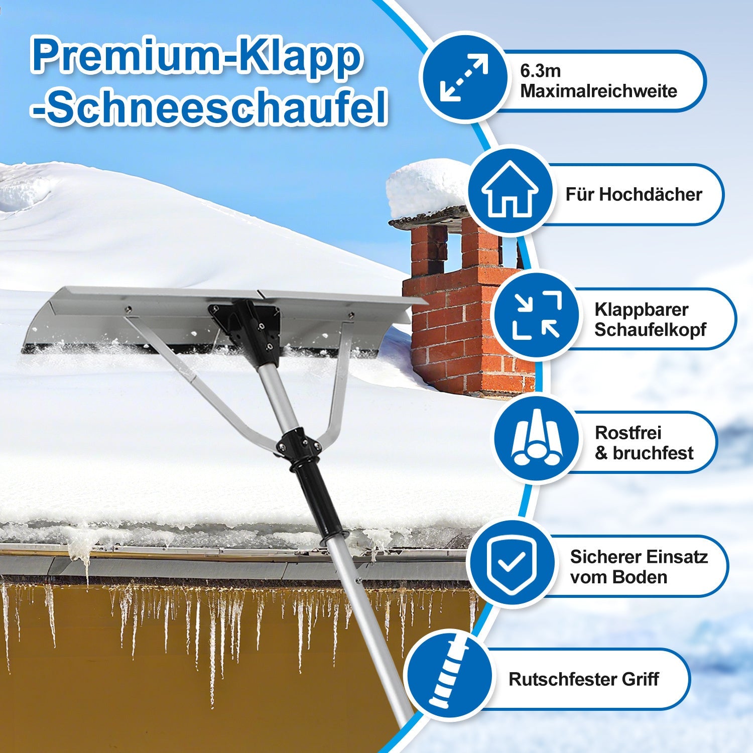 Cosmo Go Schneeschieber Dachräumer Alu klappbar 6.3m