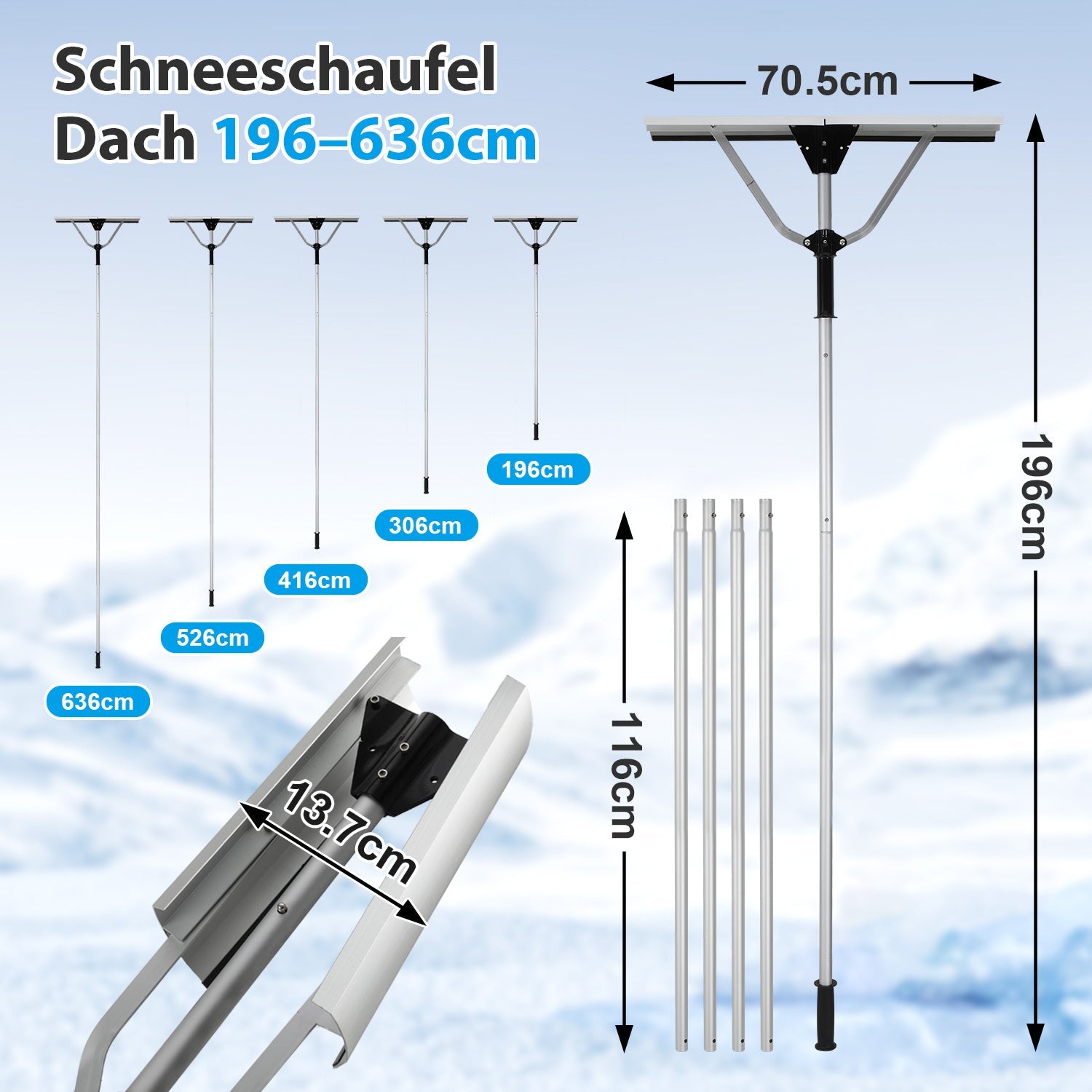 Cosmo Go Schneeschieber Dachräumer Alu klappbar 6.3m