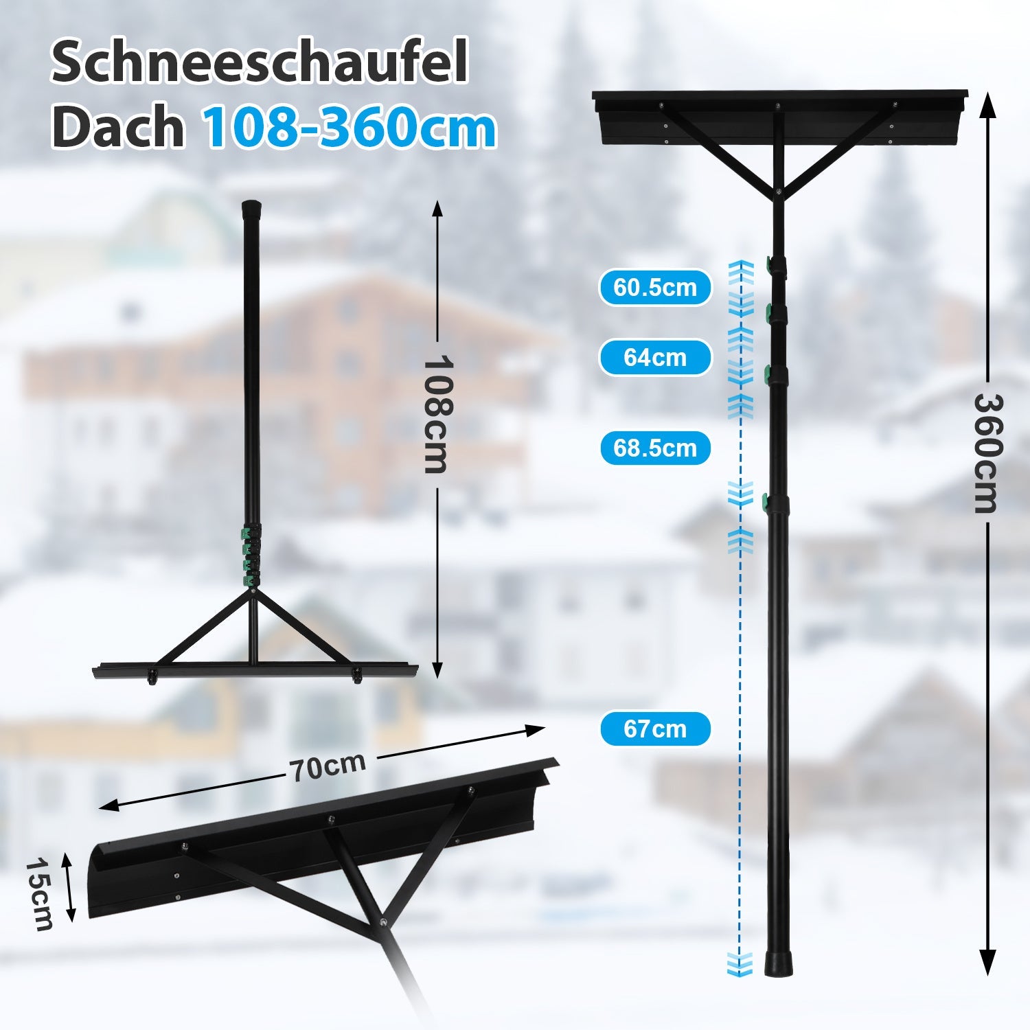 Cosmo Go Schneeschieber Dachräumer Alu Teleskopierbar 3.6m/4.8m