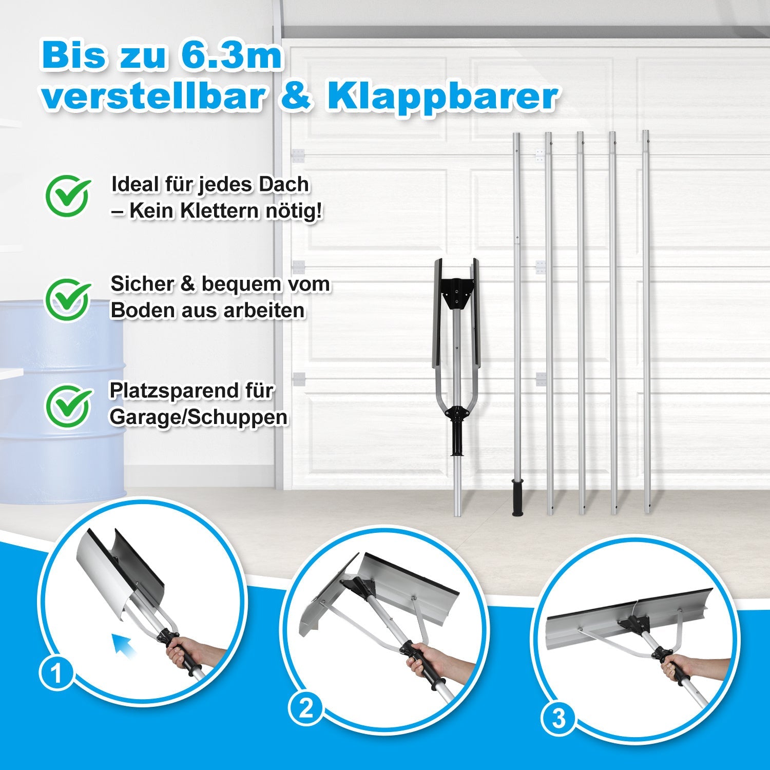 Cosmo Go Schneeschieber Dachräumer Alu klappbar 6.3m