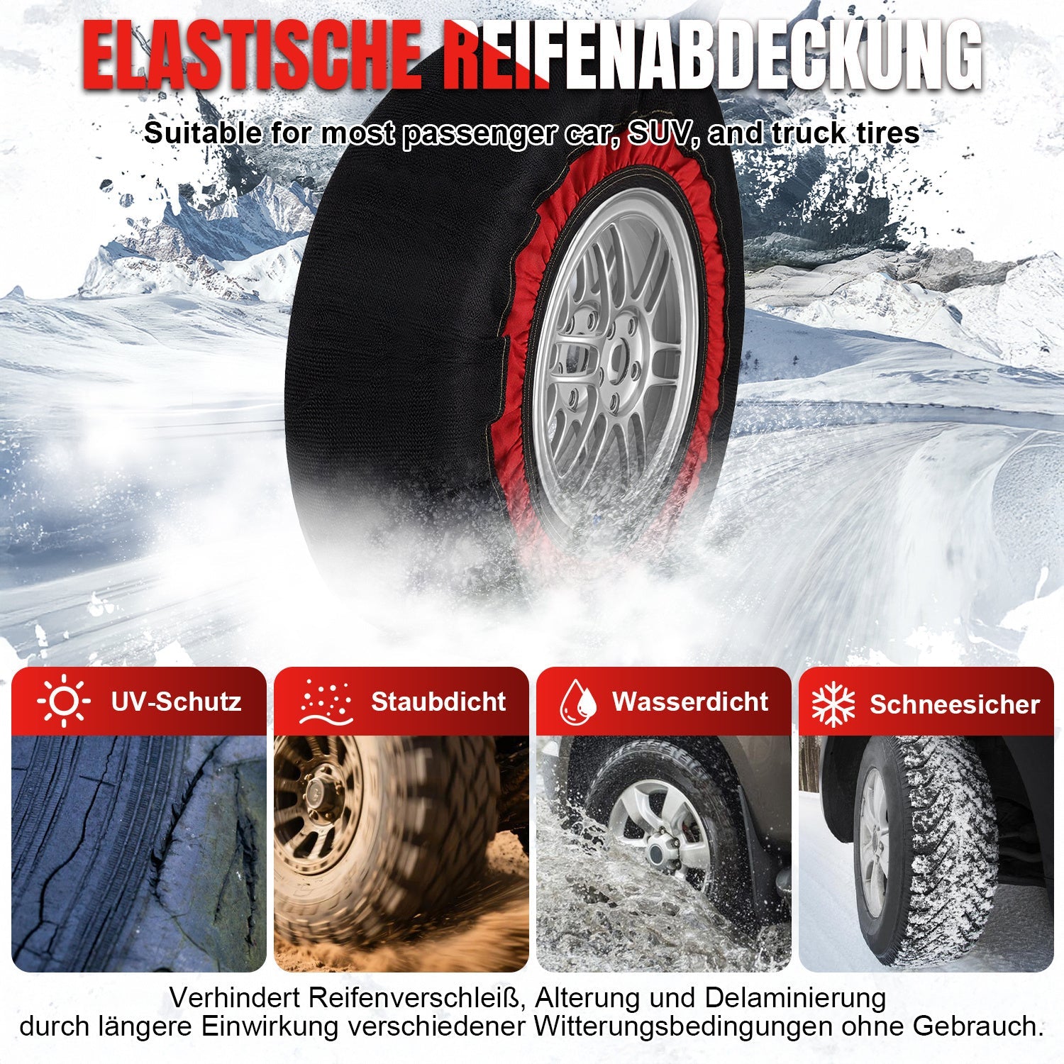 Cosmo Go 2x Schneesocken für Reifen Auto Reifensocken Verdickte