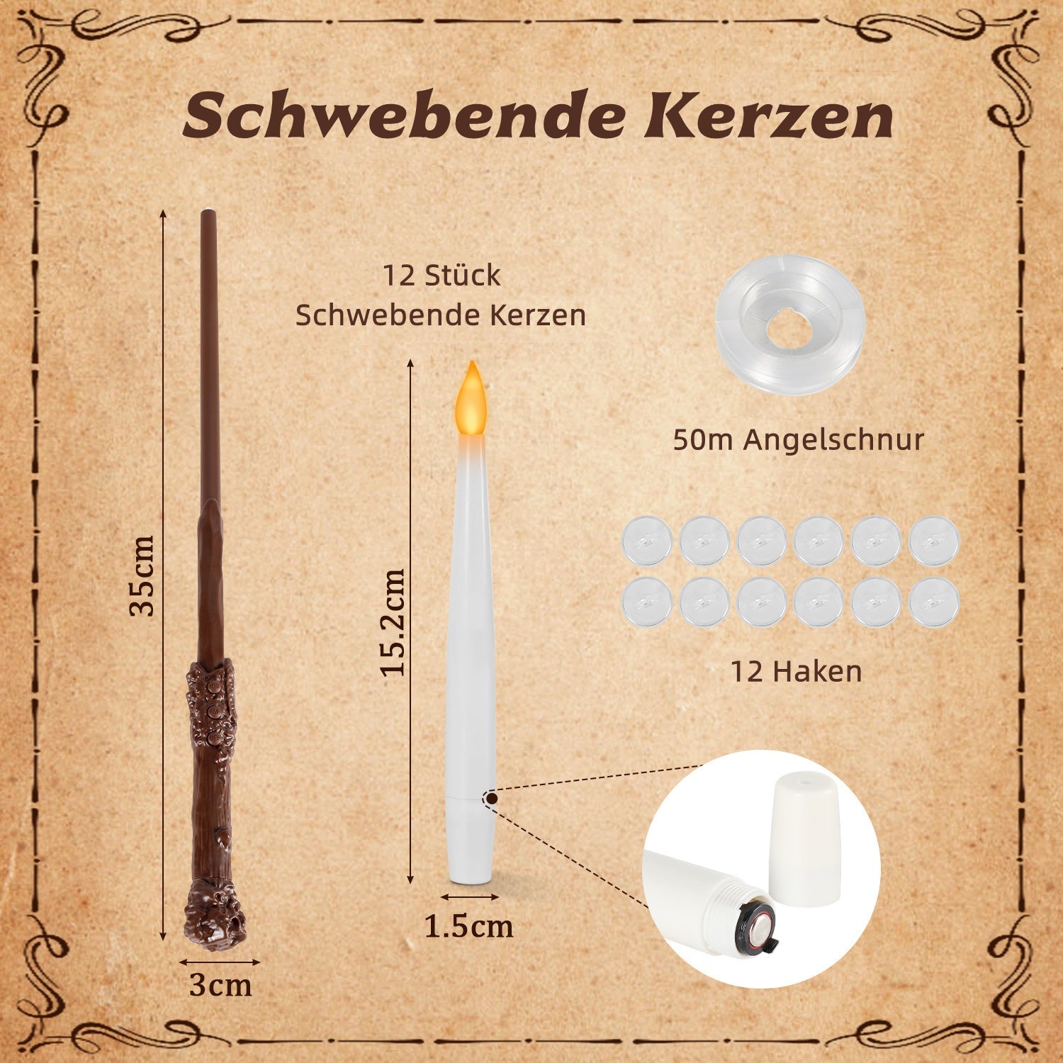 Cosmo Go LED Schwebende Kerzen 12 Stück mit Zauberstab Fernbedienung