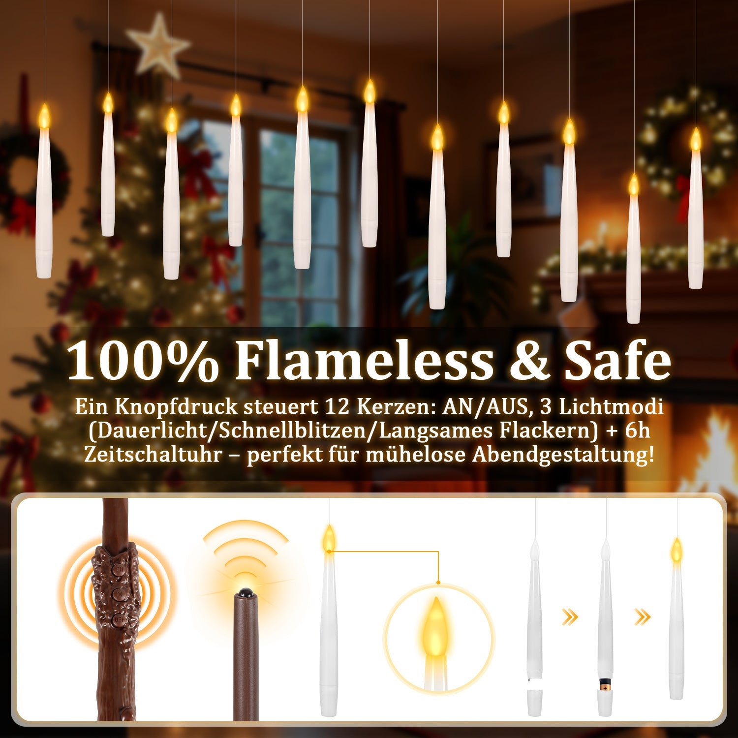 Cosmo Go LED Schwebende Kerzen 12 Stück mit Zauberstab Fernbedienung