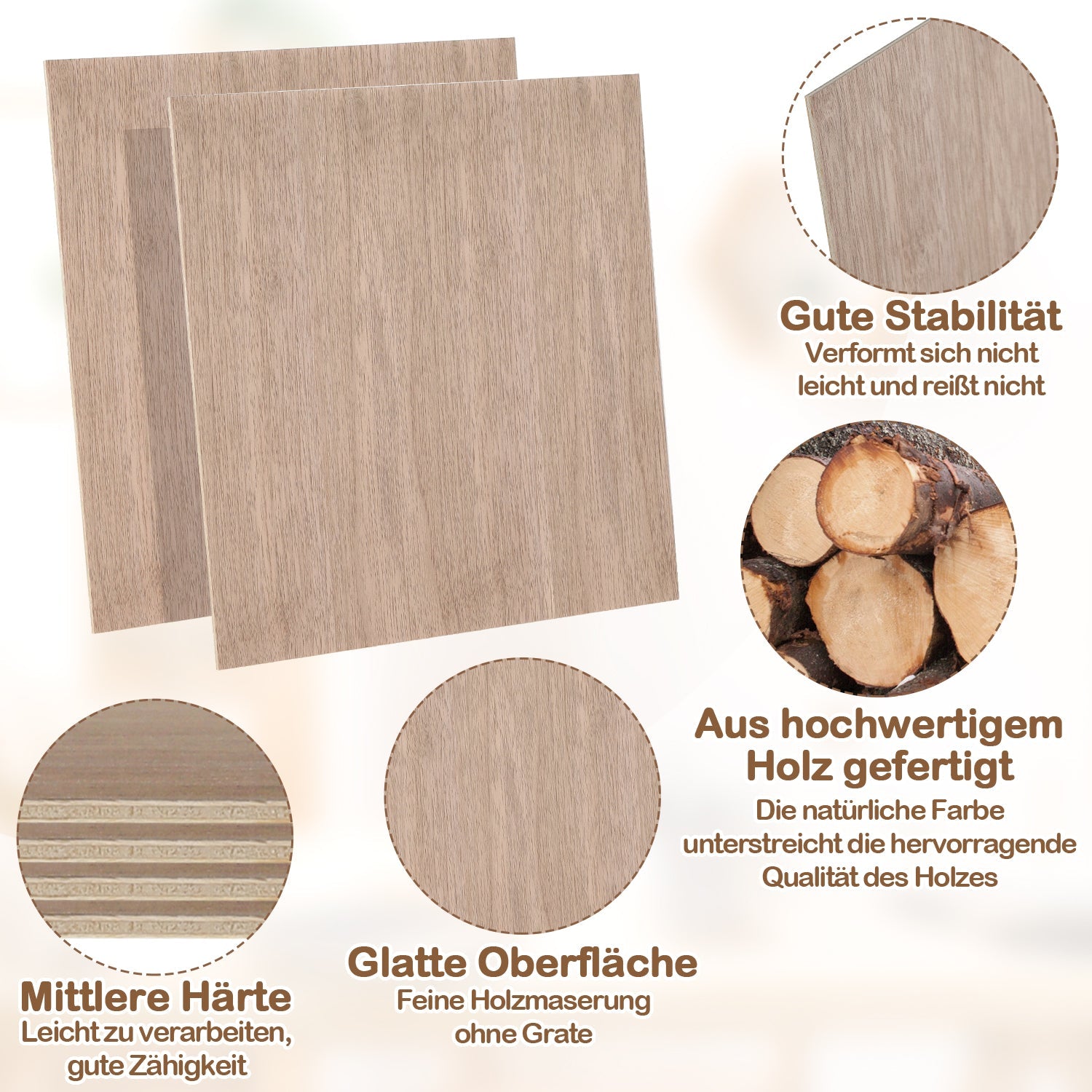 Cosmo Go Sperrholzplatte Walnuss 300*300mm 4-50 Stück