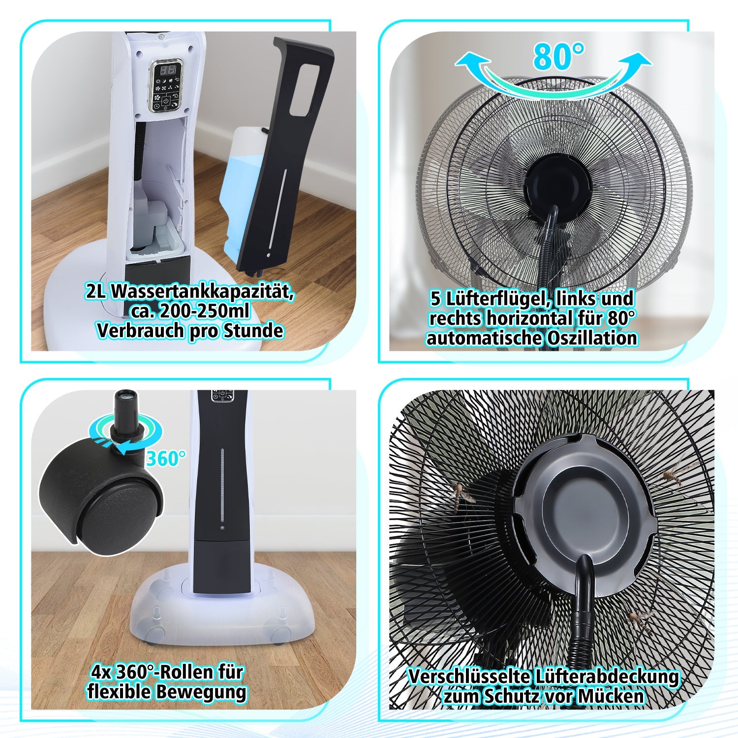 Cosmo Go Standventilator mit Wasserkühlung Ultraschall-Sprühnebel