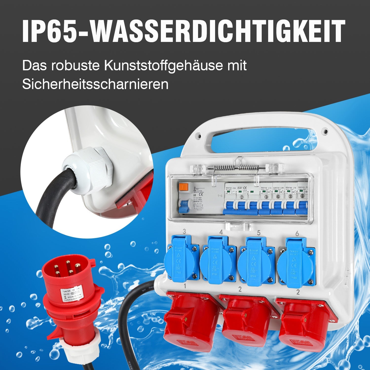 Cosmo Go Stromverteiler FI-Schutzschalter 2 x CEE 400V/16A+4 x 230V Schuko 5 polig