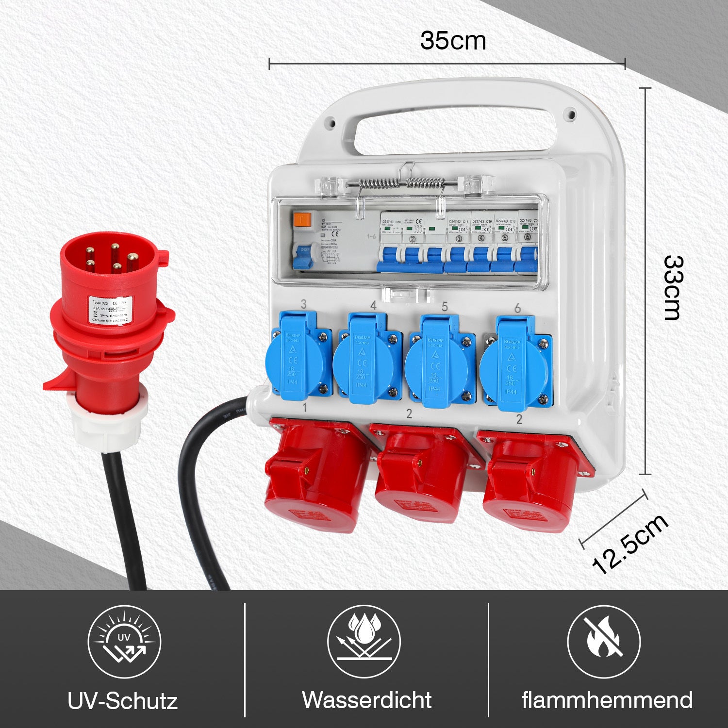 Cosmo Go Stromverteiler FI-Schutzschalter 2 x CEE 400V/16A+4 x 230V Schuko 5 polig