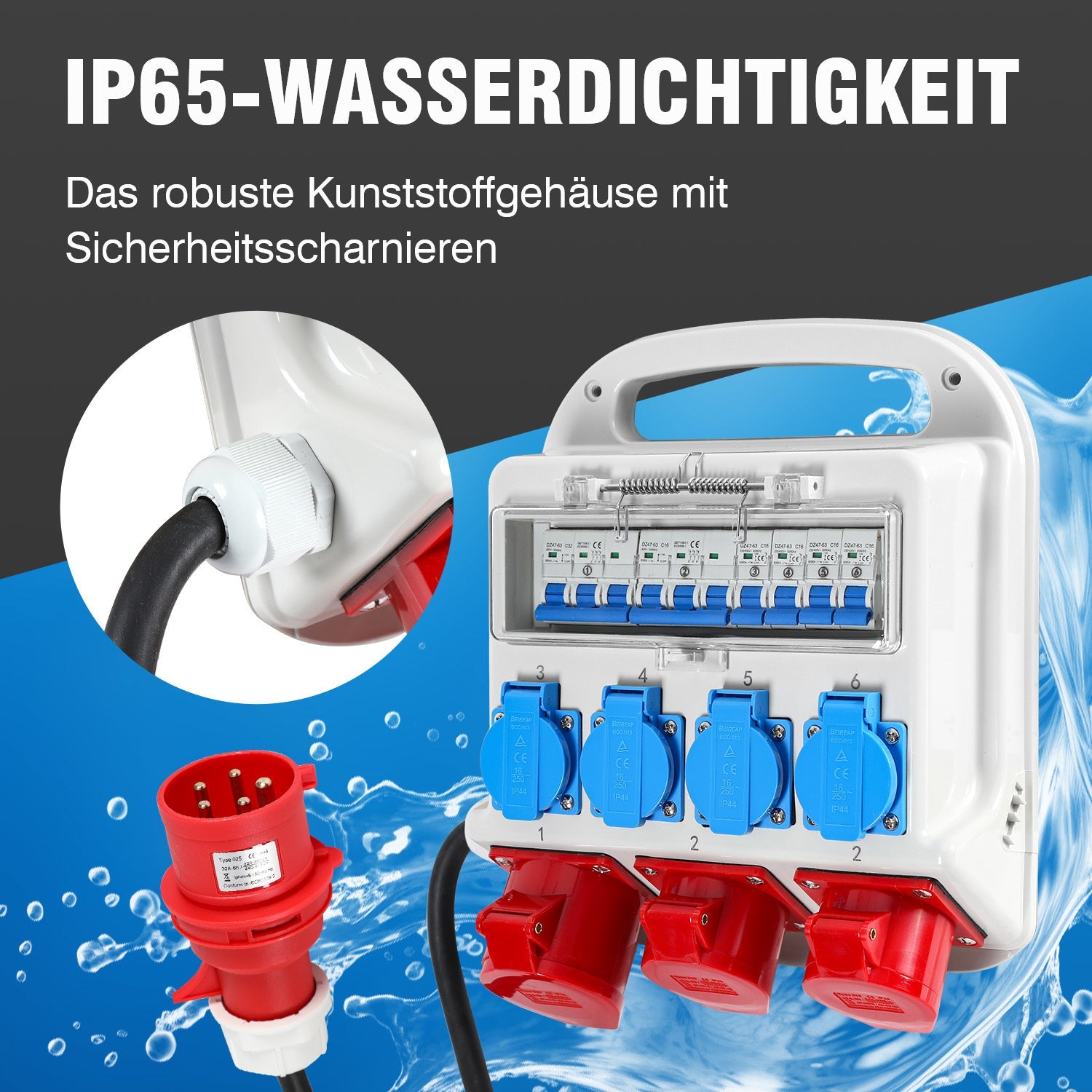 Cosmo Go Wandverteiler 2 x CEE 16A 400V+1 x CEE 32A 400V+4 x 230V 5 Polig