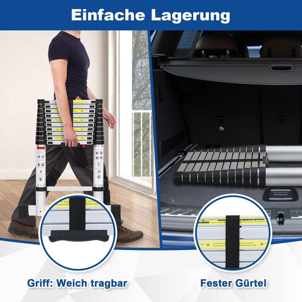 Cosmo Go Teleskopleiter Aluminium Belastbarkeit bis zu 150kg 2.6m-5m mit Stabilisator