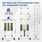 Cosmo Go Teleskopleiter Aluminium Belastbarkeit bis zu 150kg 2.6m-5m mit Stabilisator