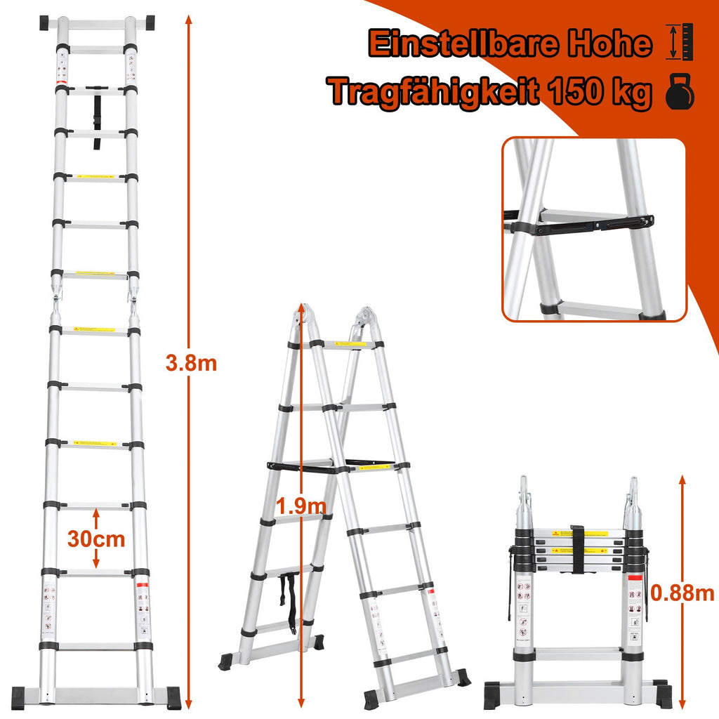 Cosmo Go 3.8m Teleskopleiter Aluminium Bis 150 kg Belastbarkeit