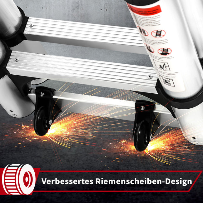 Cosmo Go 5M Alu Teleskopleiter Klappleiter mit Rädern und Dreiecksstabilisator Main Image