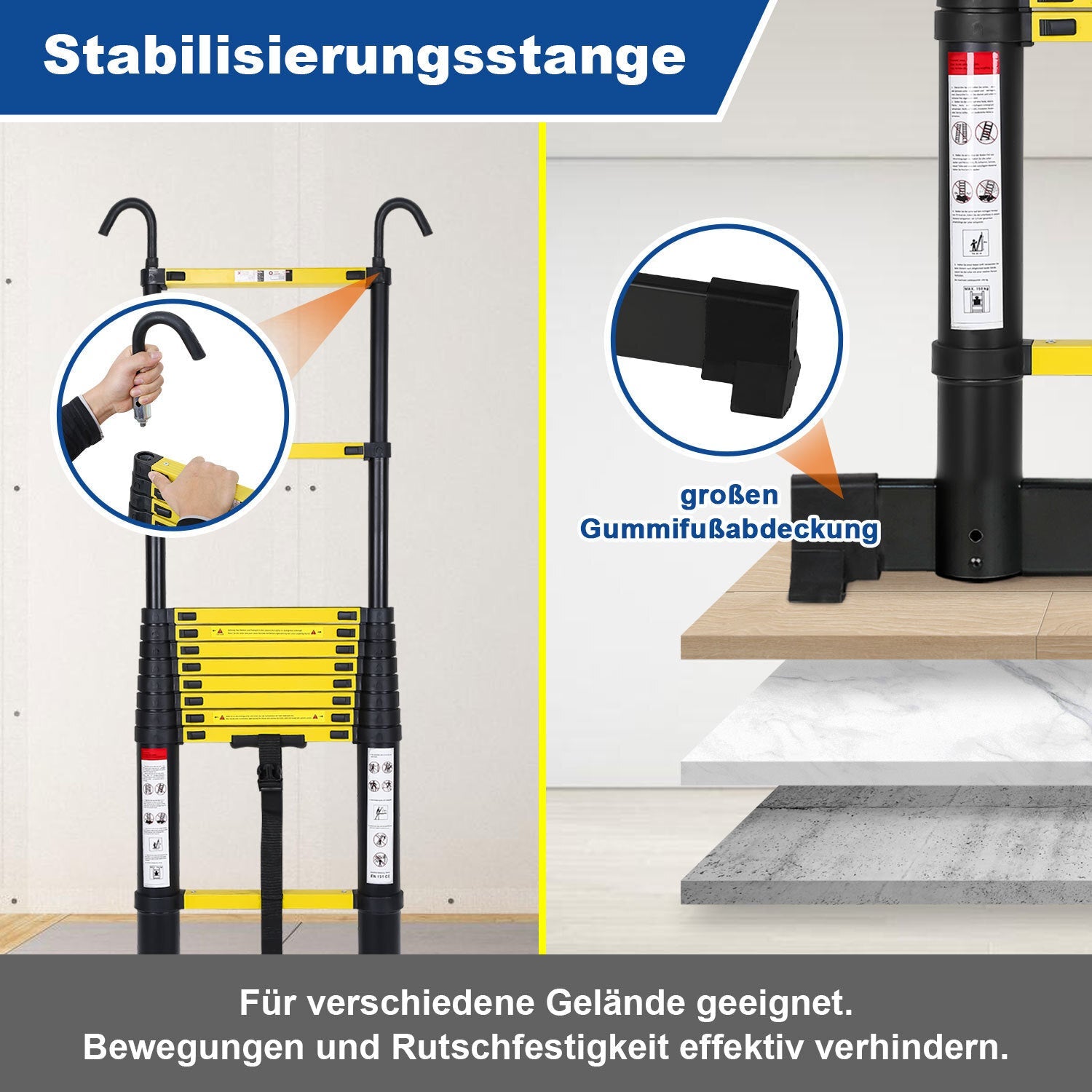 Cosmo Go Teleskopleiter Aluminium mit Abnehmbarem Haken mit Stabilisator