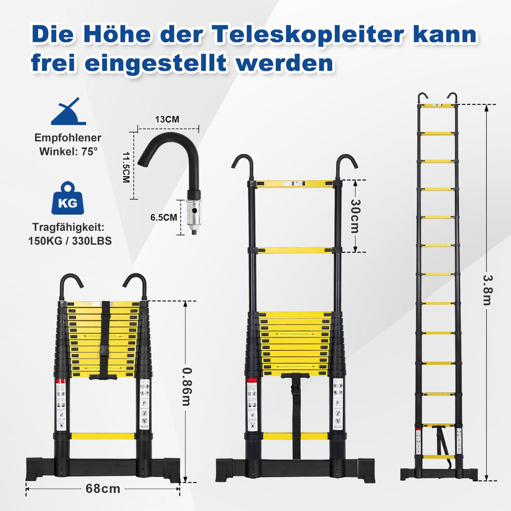 Cosmo Go Teleskopleiter Aluminium mit Abnehmbarem Haken mit Stabilisator